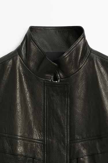 Short high collar Nappa leather jacket — BLACK 9