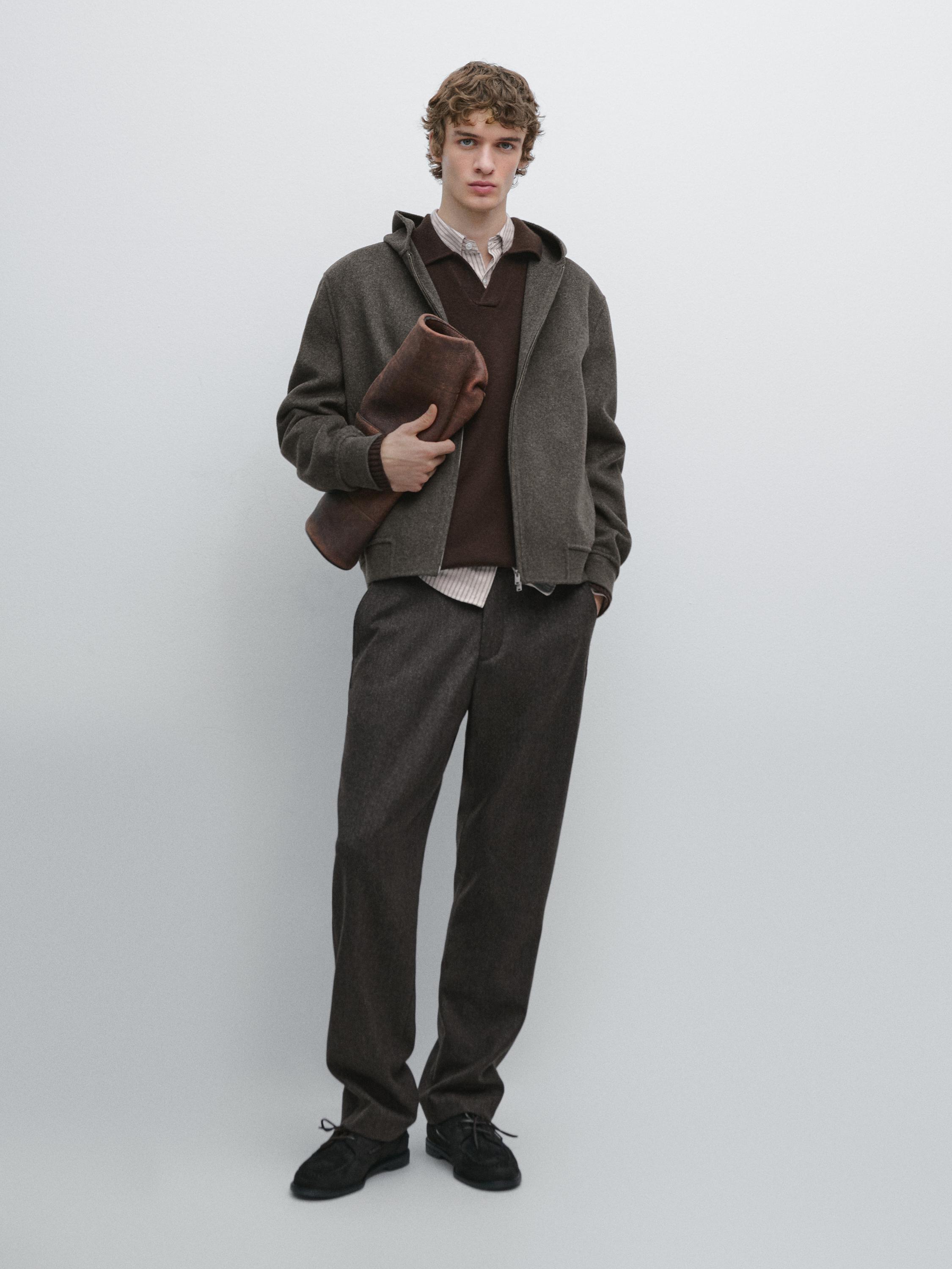 Bunda z dvojité látky s kapucí z vlněné směsi