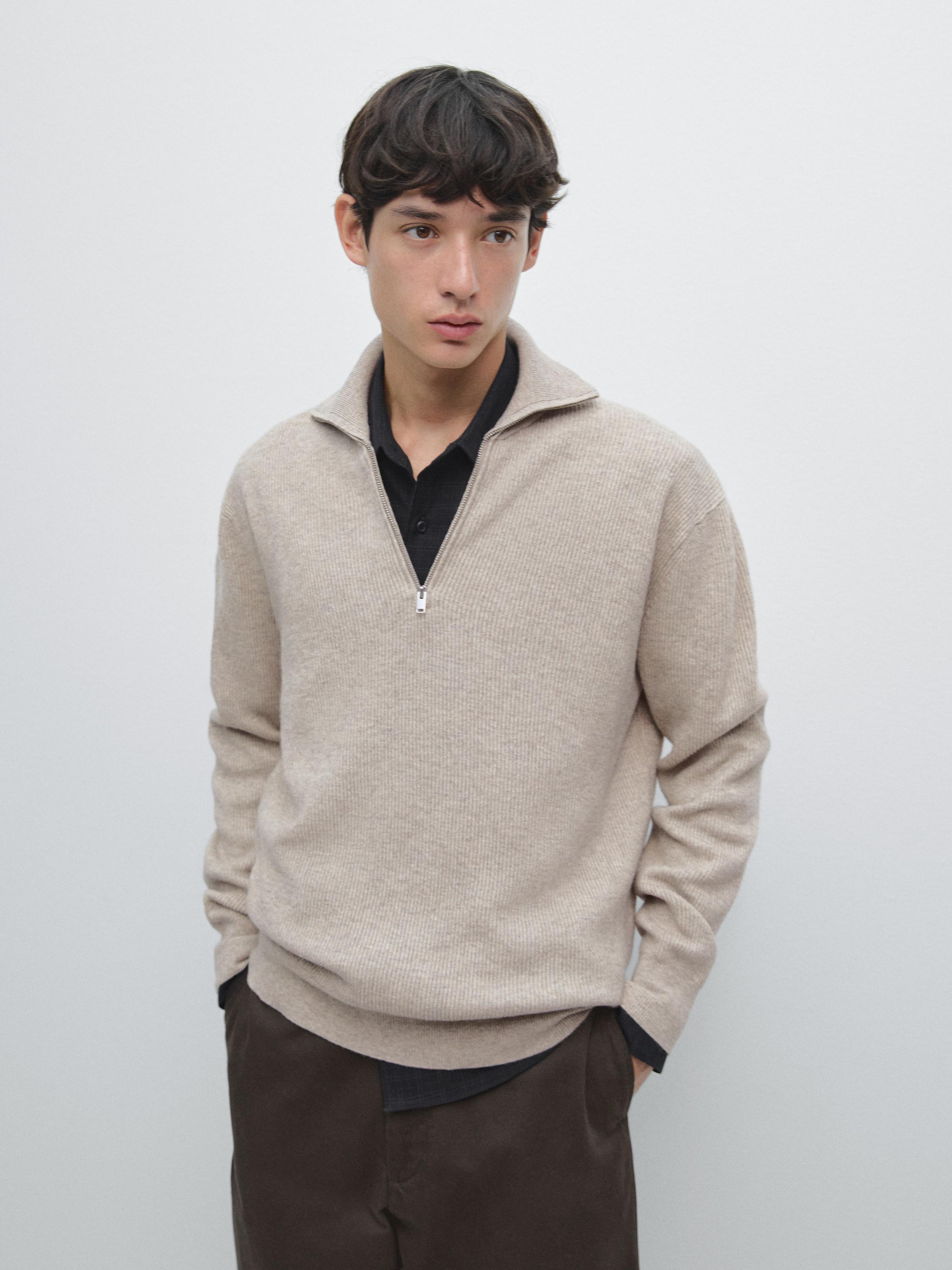 Mock neck zip-up knit jumper