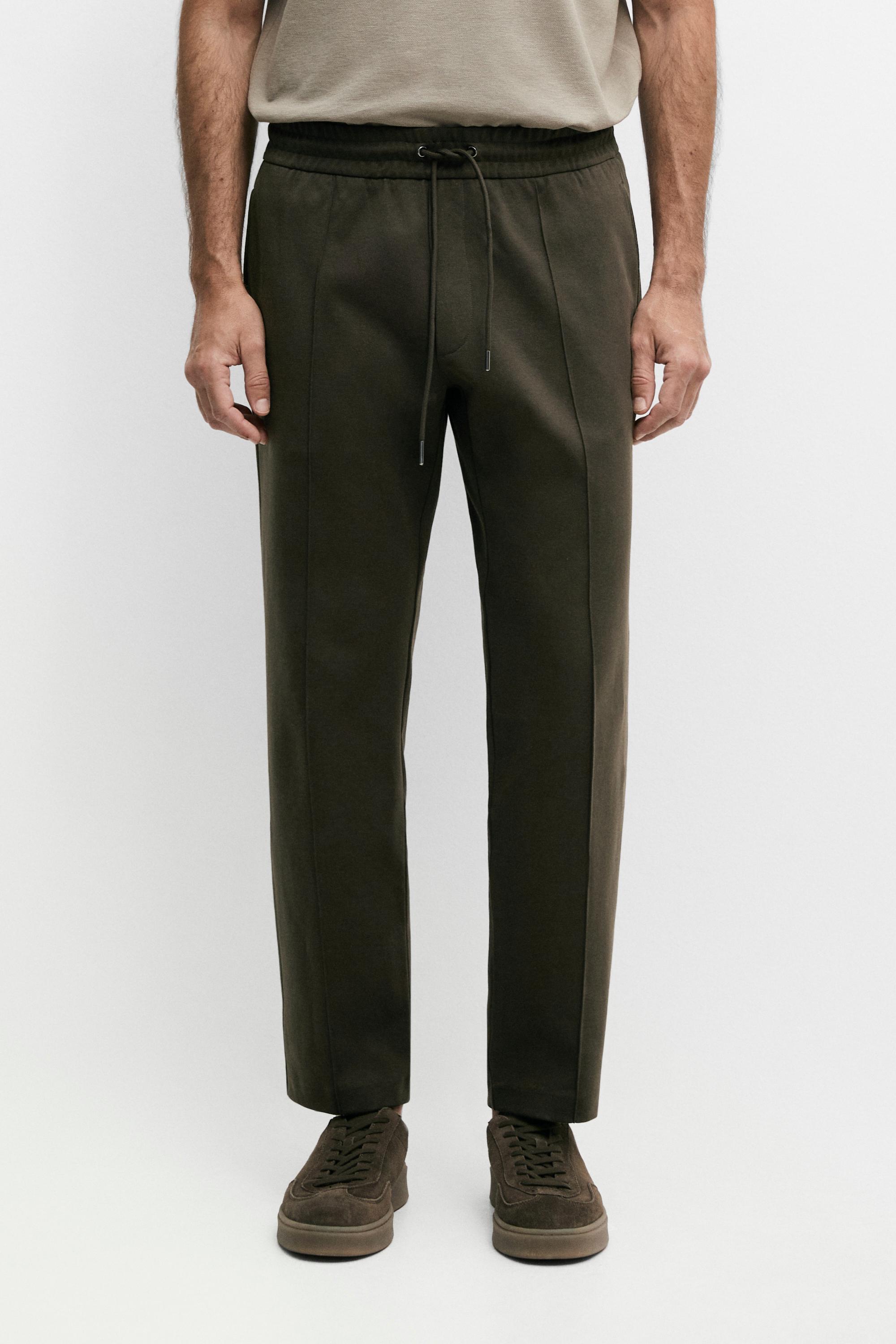Cotton blend jogger fit trousers — DARK KHAKI