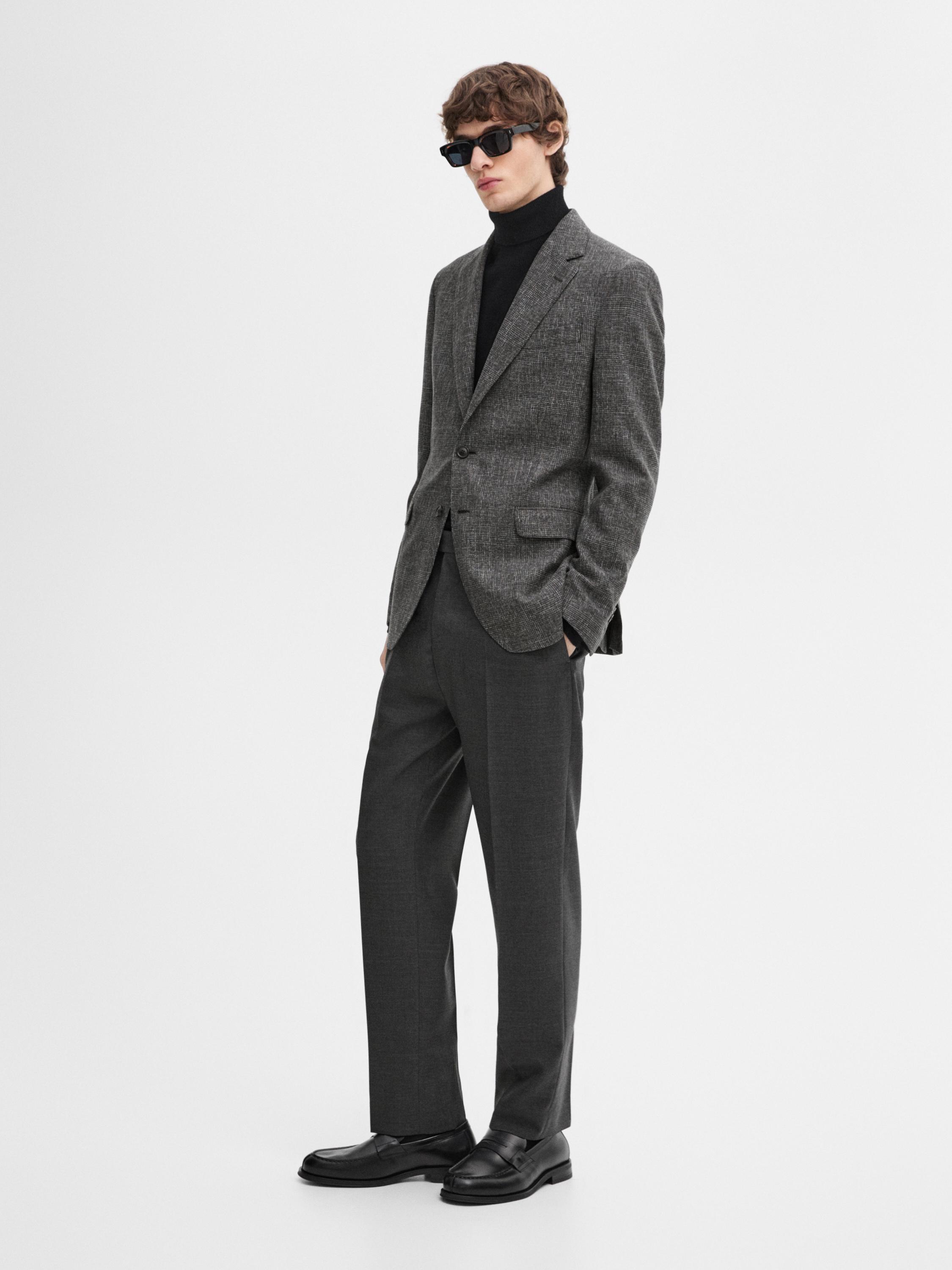 Cotton blend blazer · Grey, Blue · Dressy | Massimo Dutti