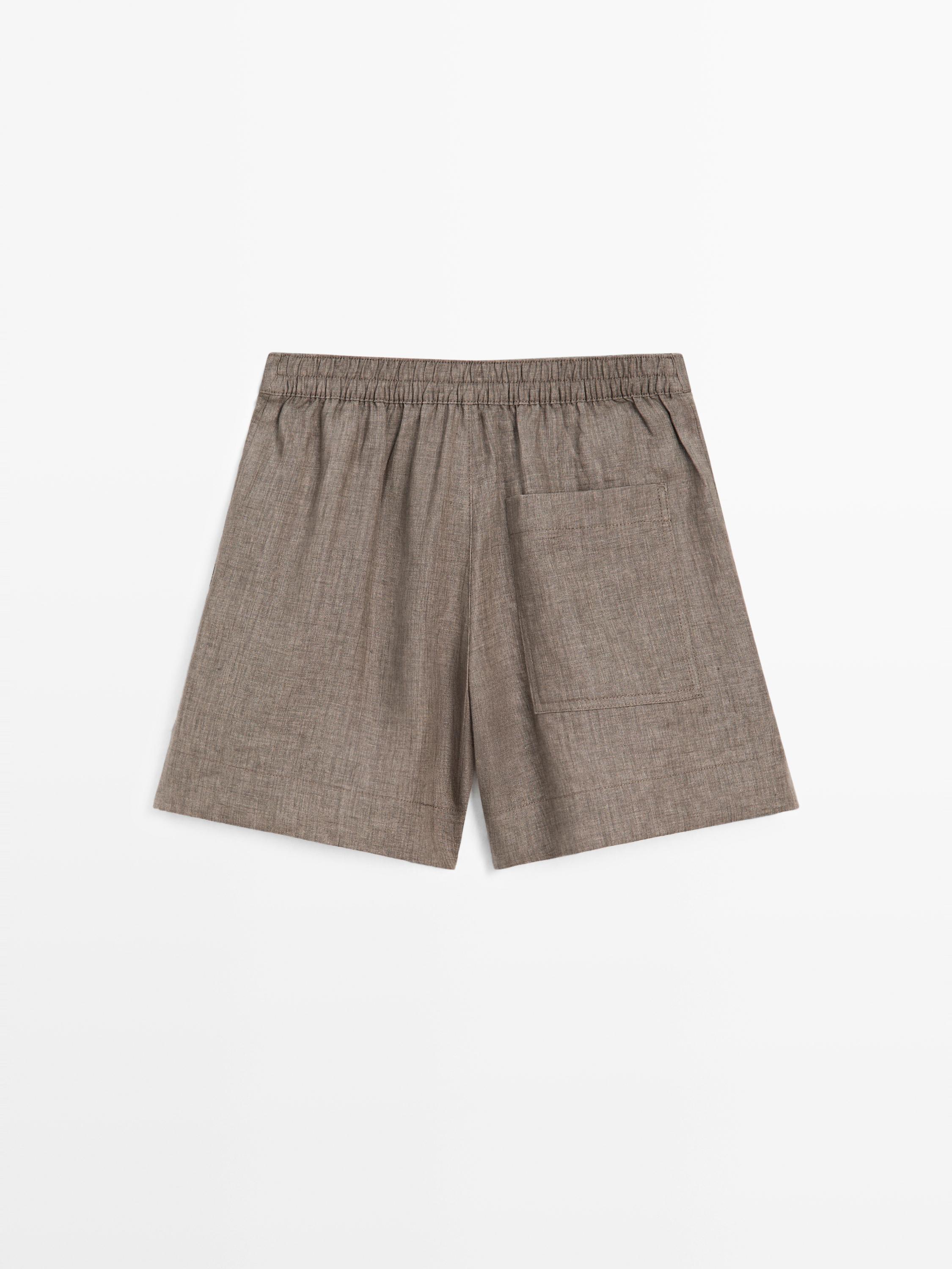 Kısa keten bermuda şort