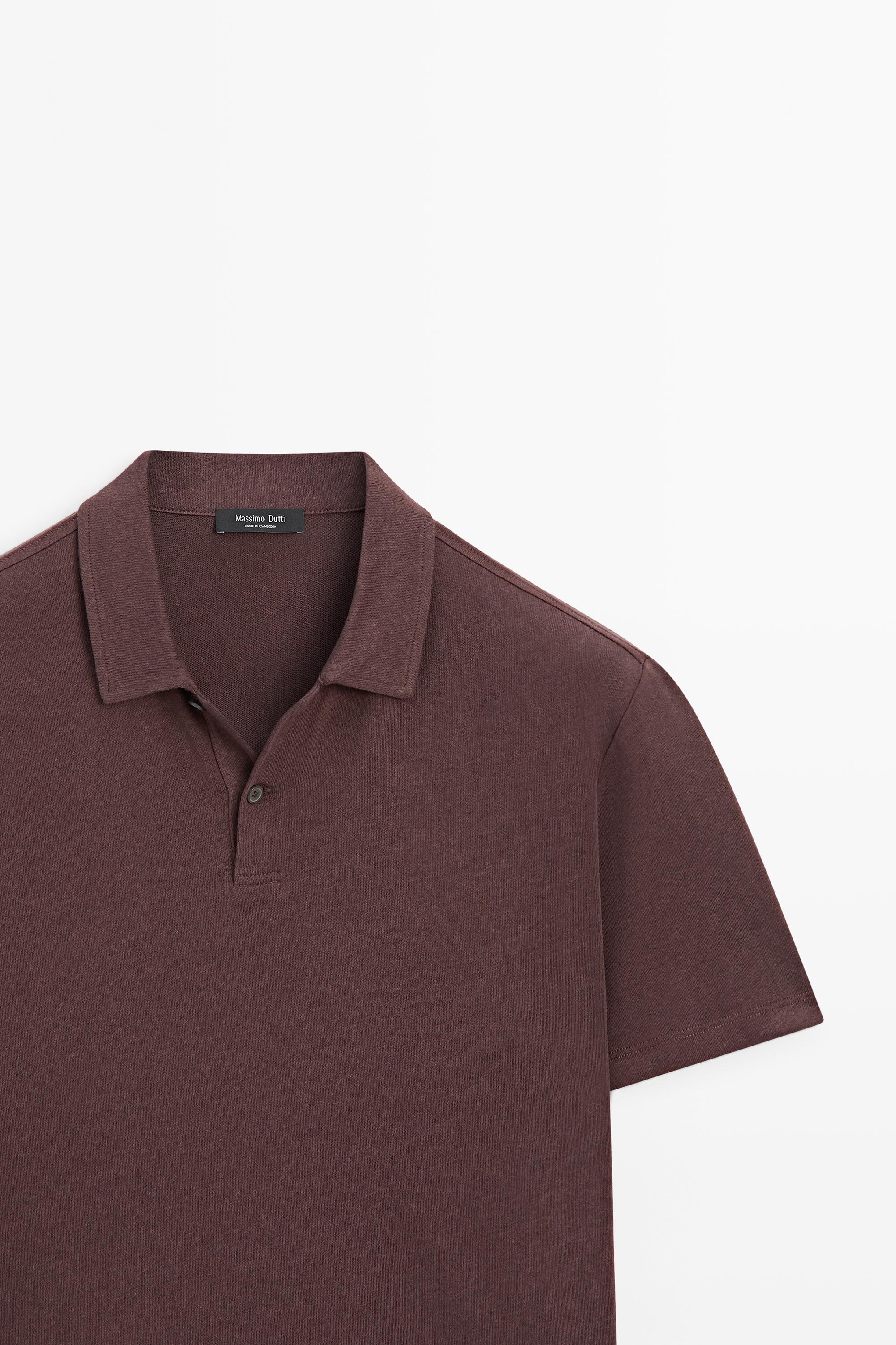 Linen and cotton short sleeve polo shirt — BURGUNDY