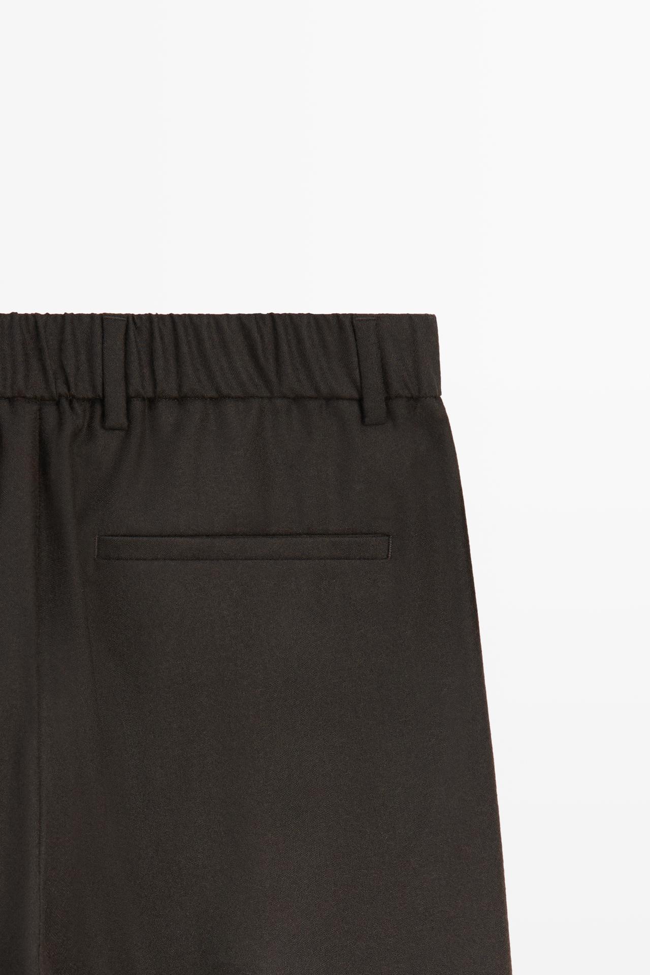 100% Wool Pants with Waist Detail — BROWN