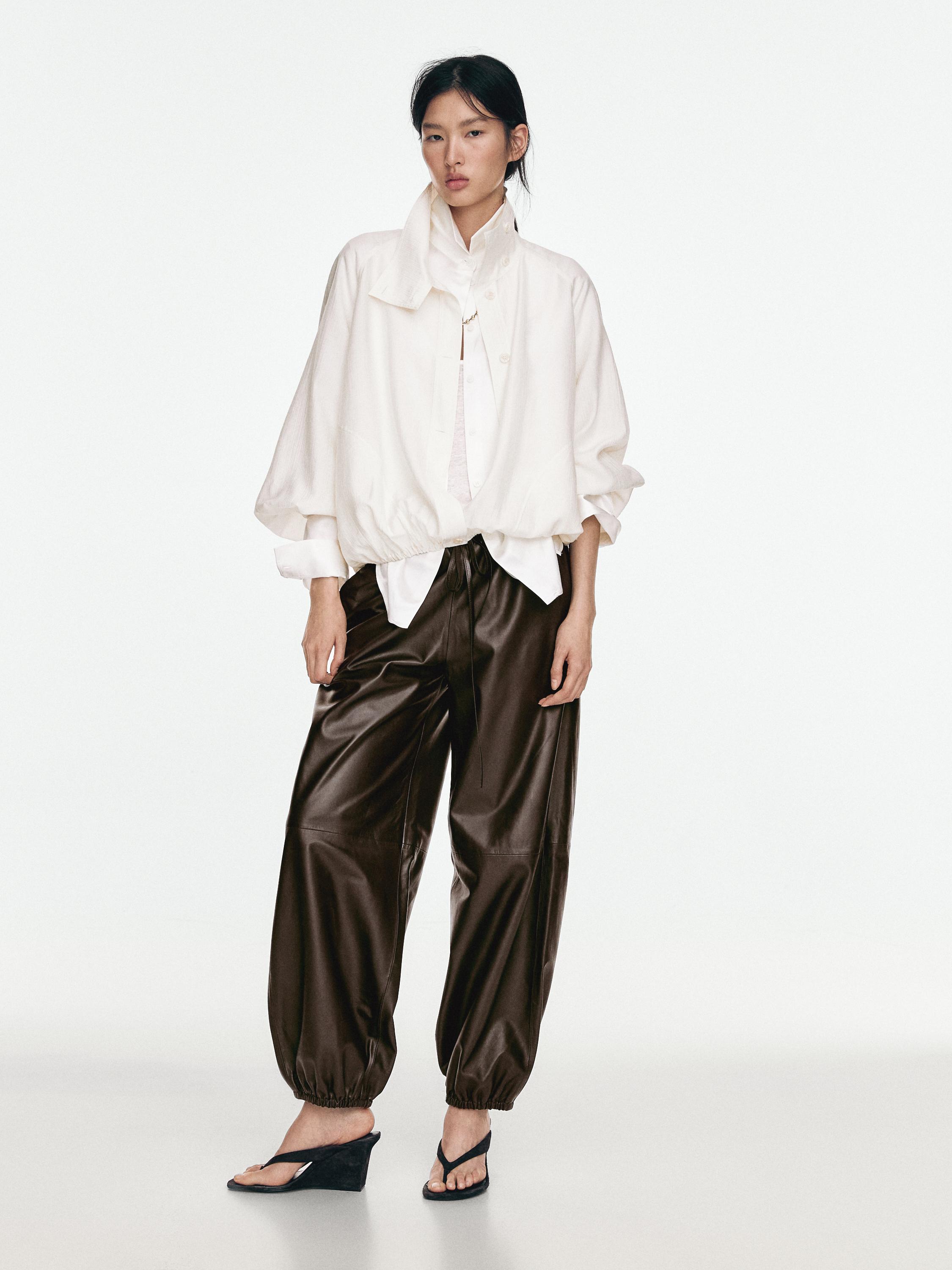 Nappa leather sarouel trousers — BROWN