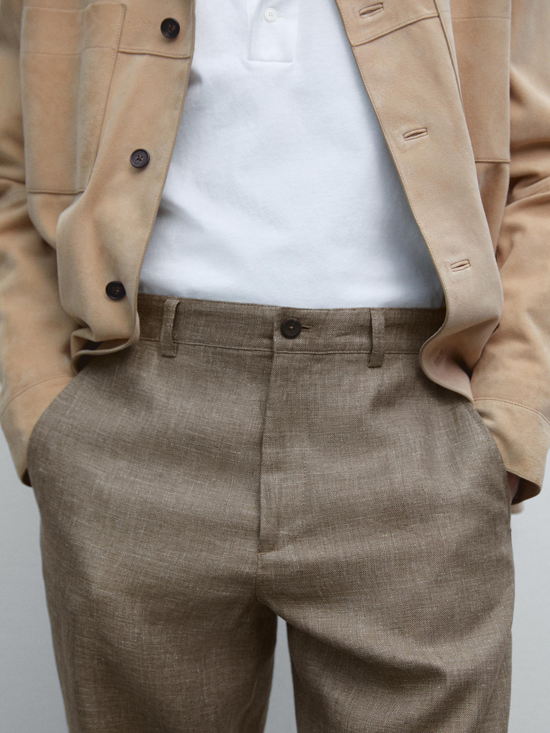 100% linen straight-leg trousers