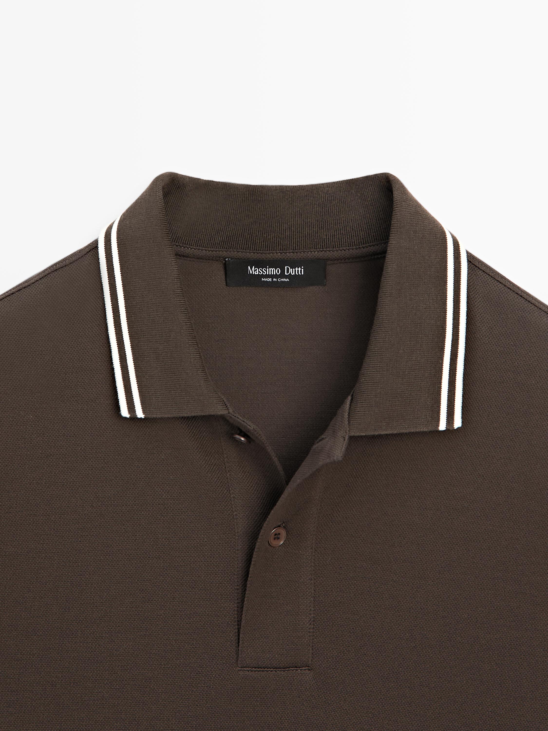 Short sleeve polo shirt with contrast detail — Chocolate