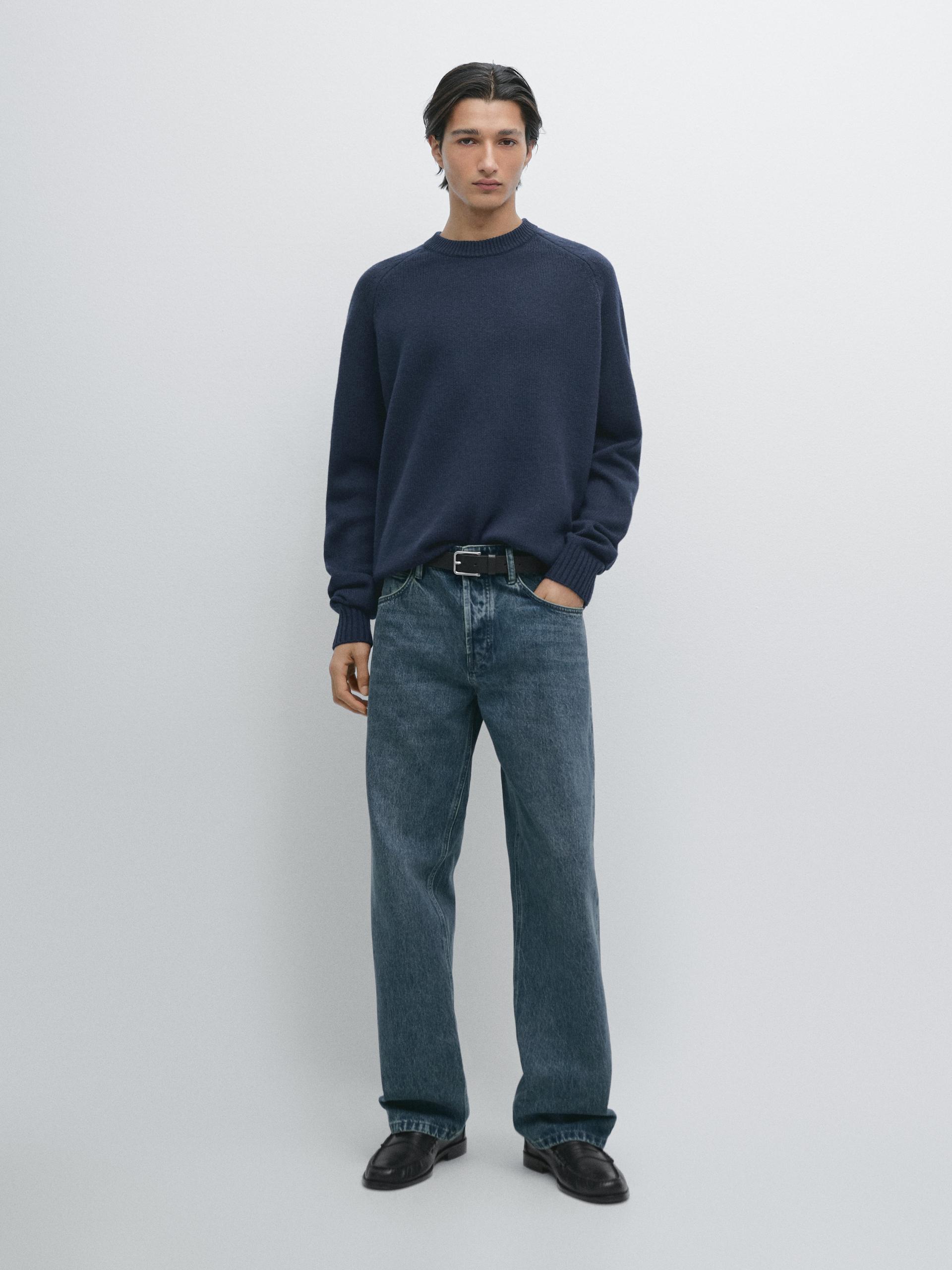 Maglia Con Maniche Raglan 100% Lana - Blu - Xl - Massimo Dutti - Maschile