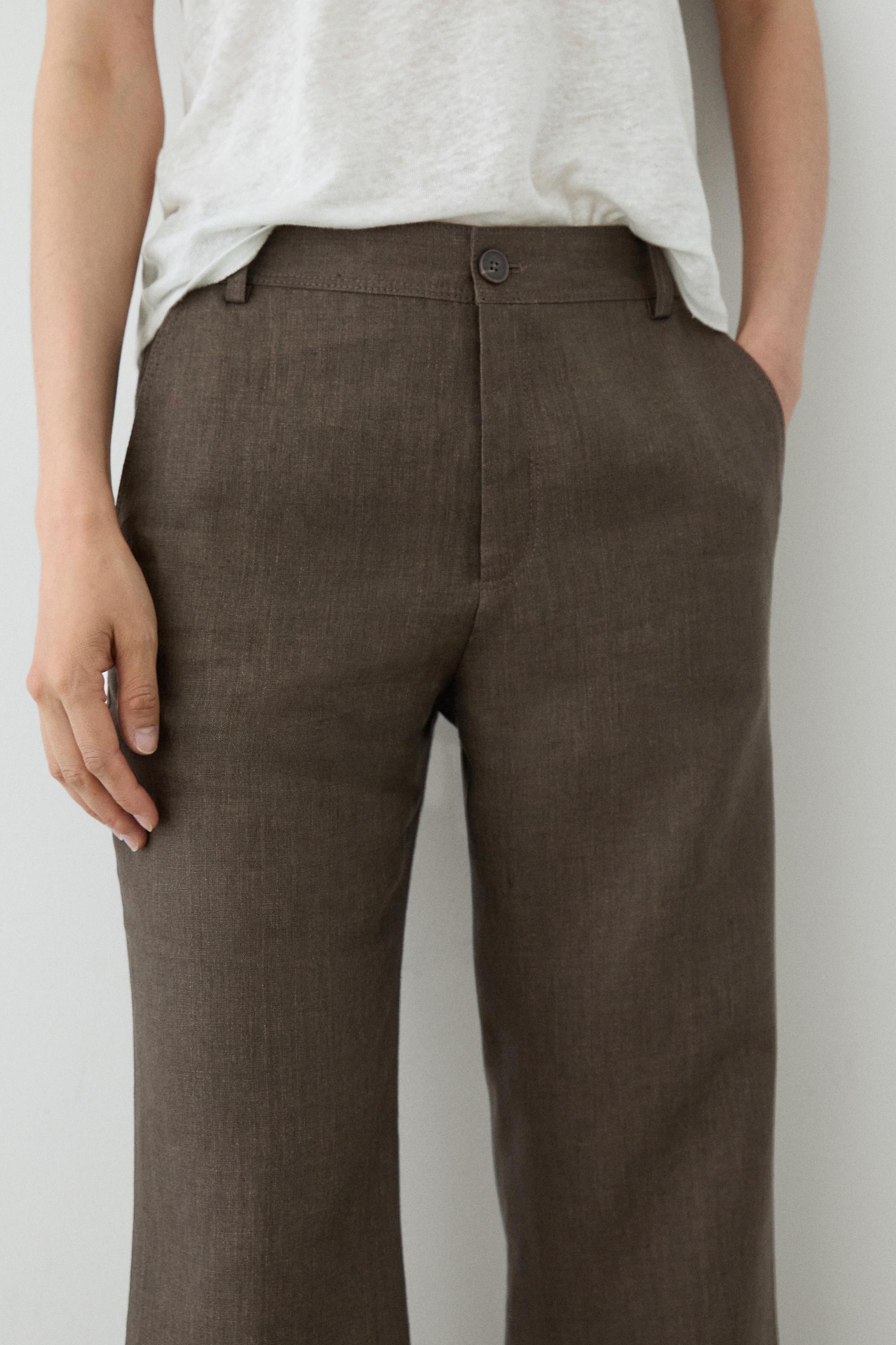 Kick flare cropped linen trousers — GREEN MARL