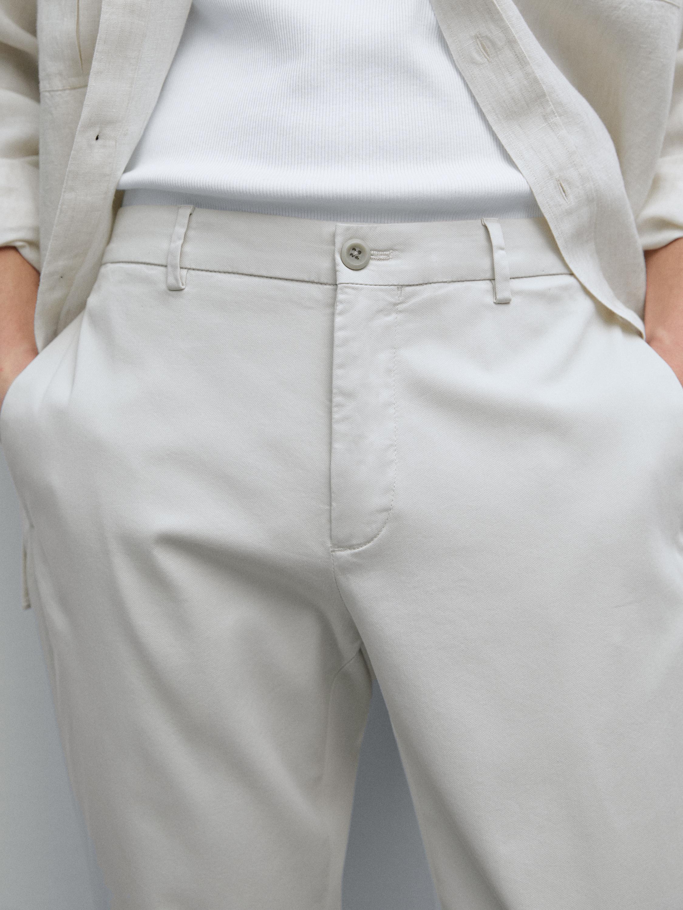 Slim fit cotton blend trousers