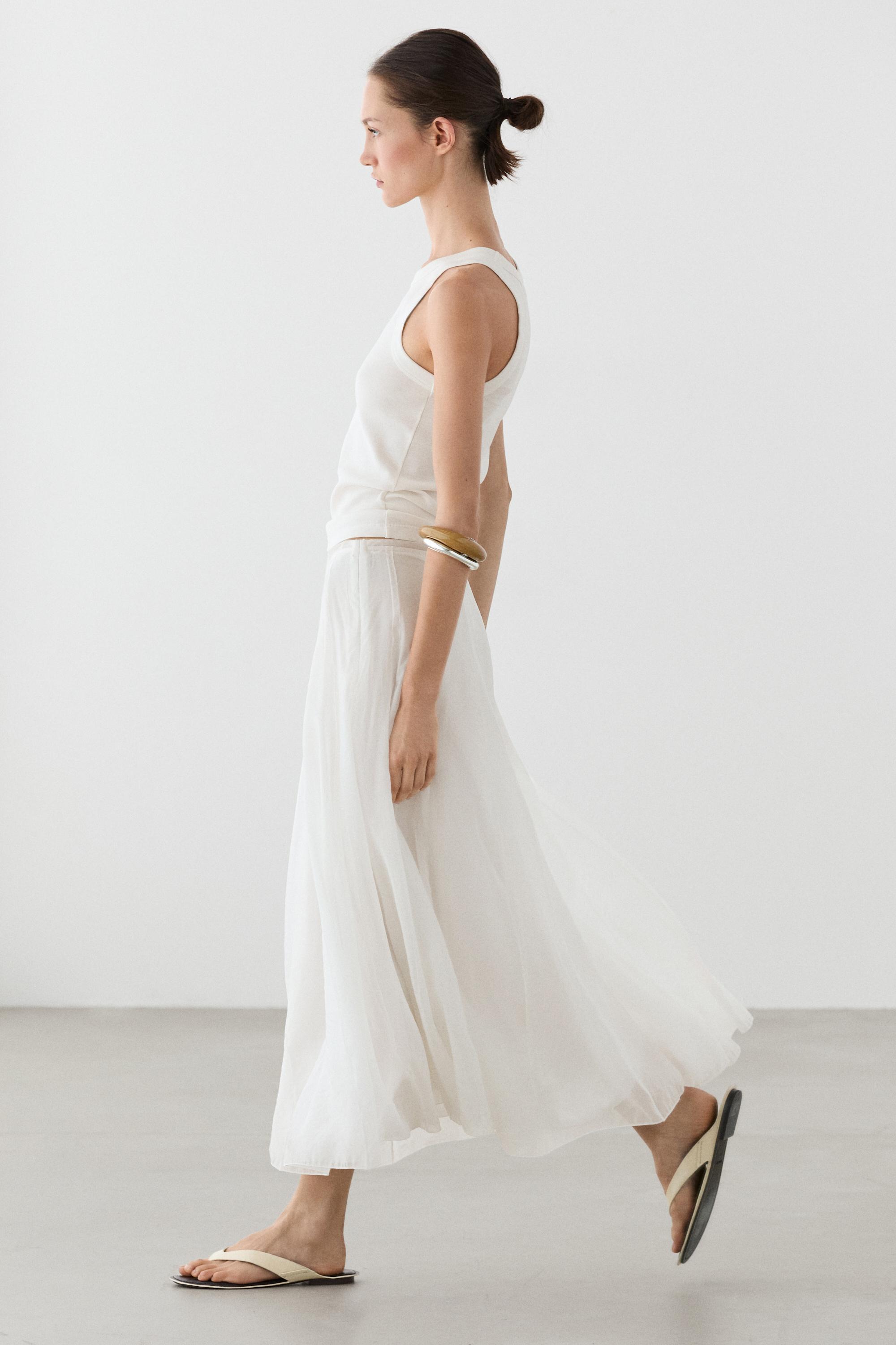 Flowy flared midi skirt — WHITE
