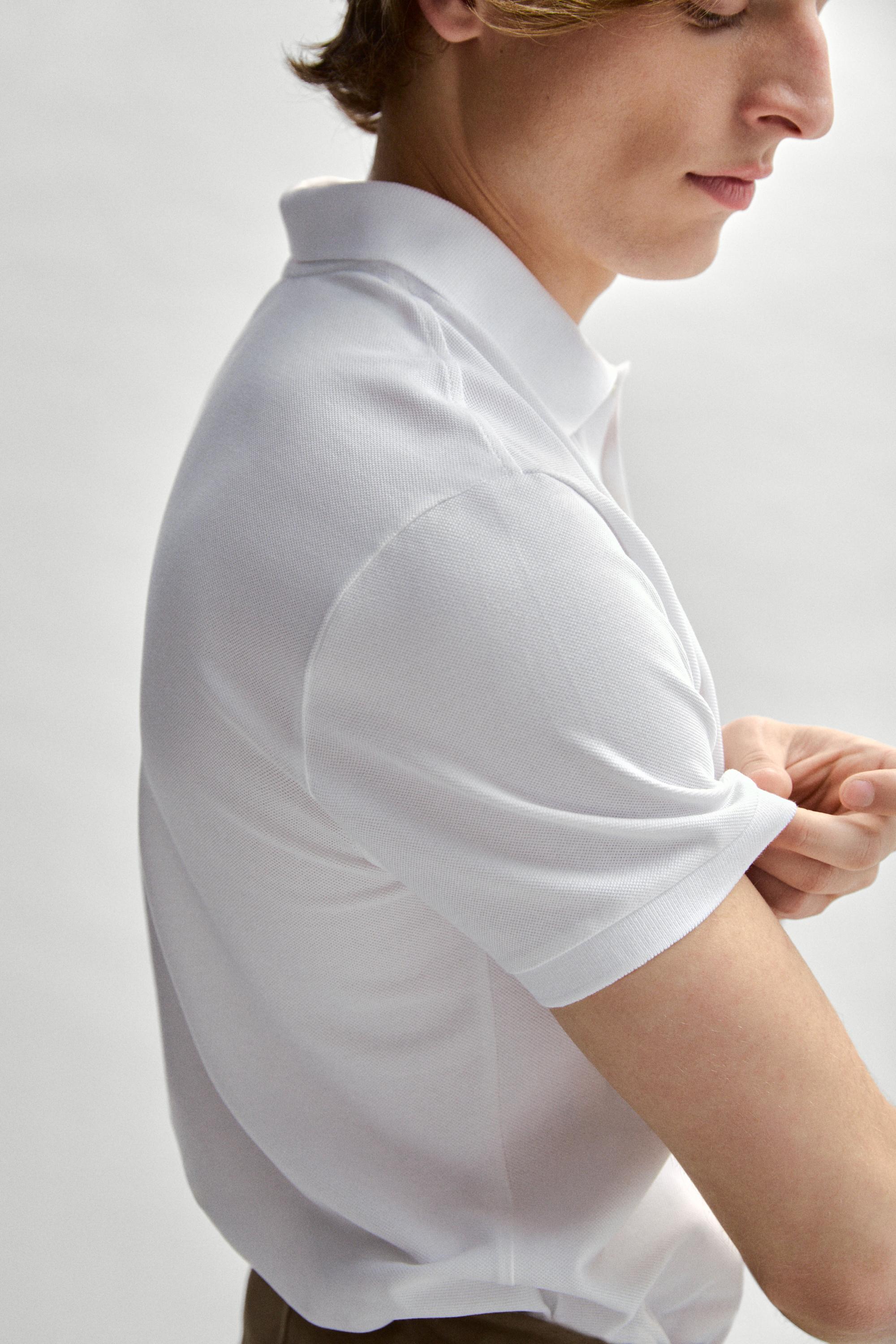 Micro-textured cotton piqué polo shirt — WHITE