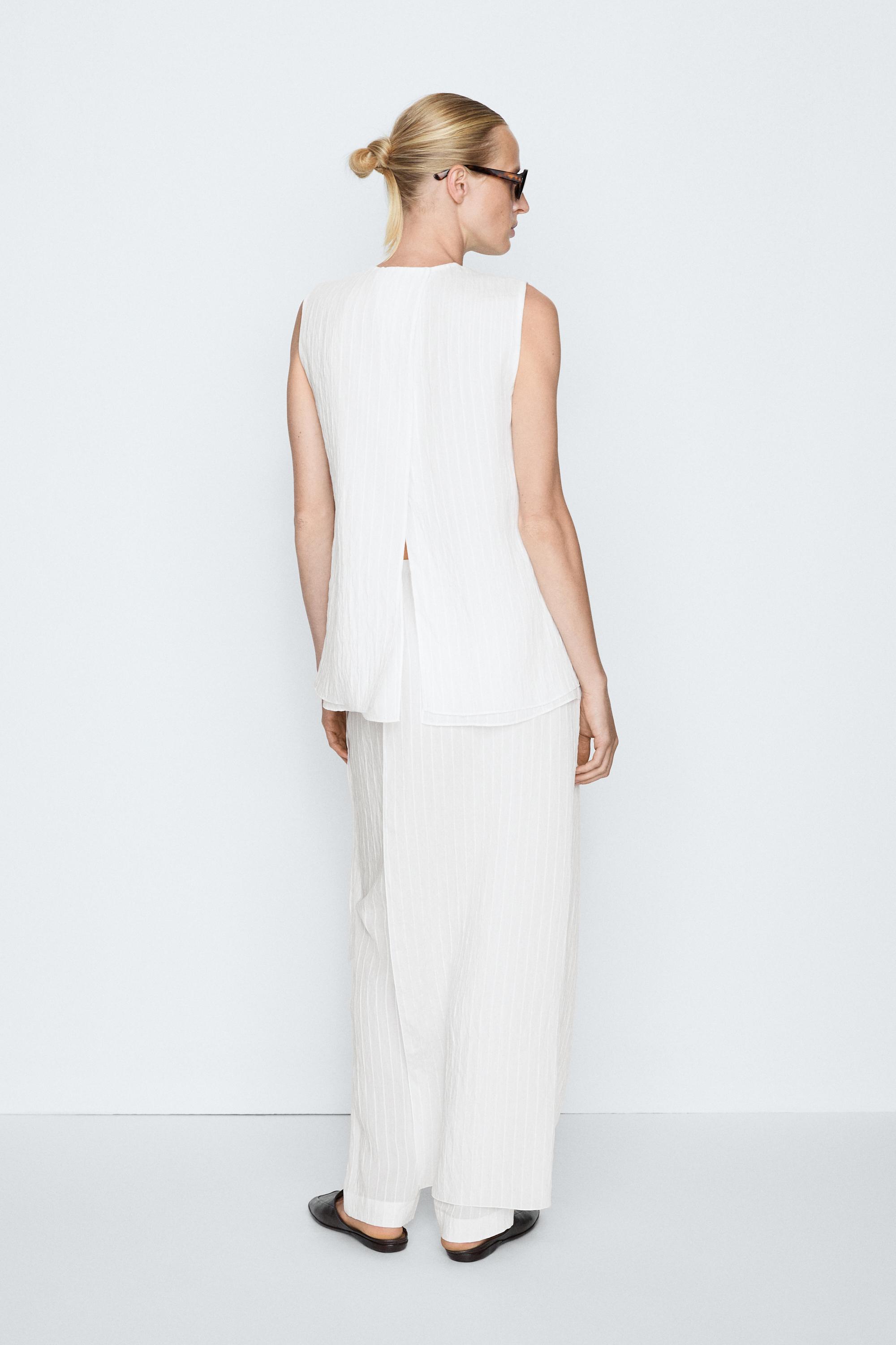 Flowing striped cape top - STUDIO — WHITE