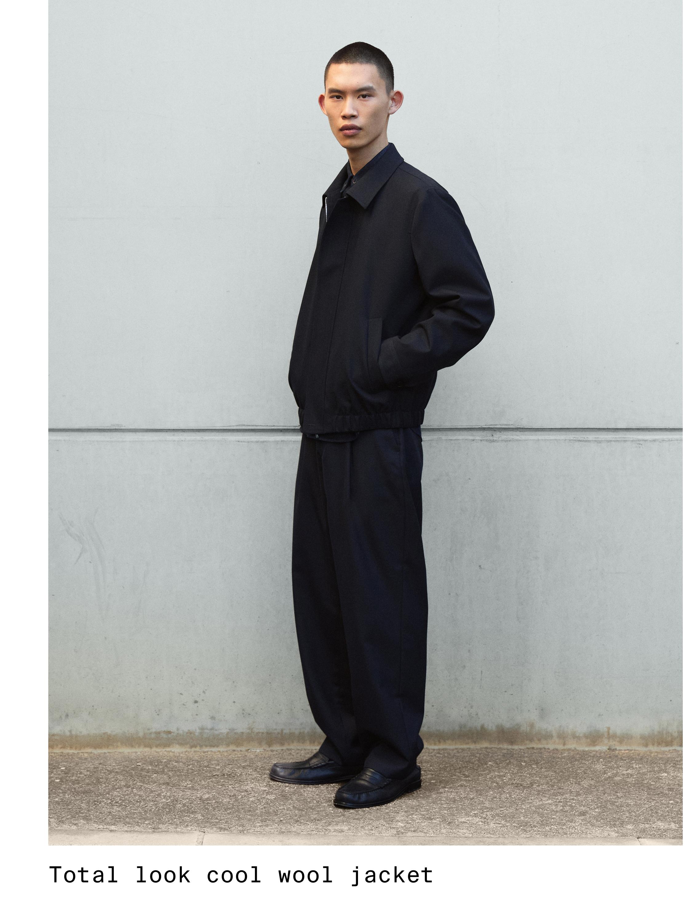 Cold wool total look jacket — NAVY BLUE