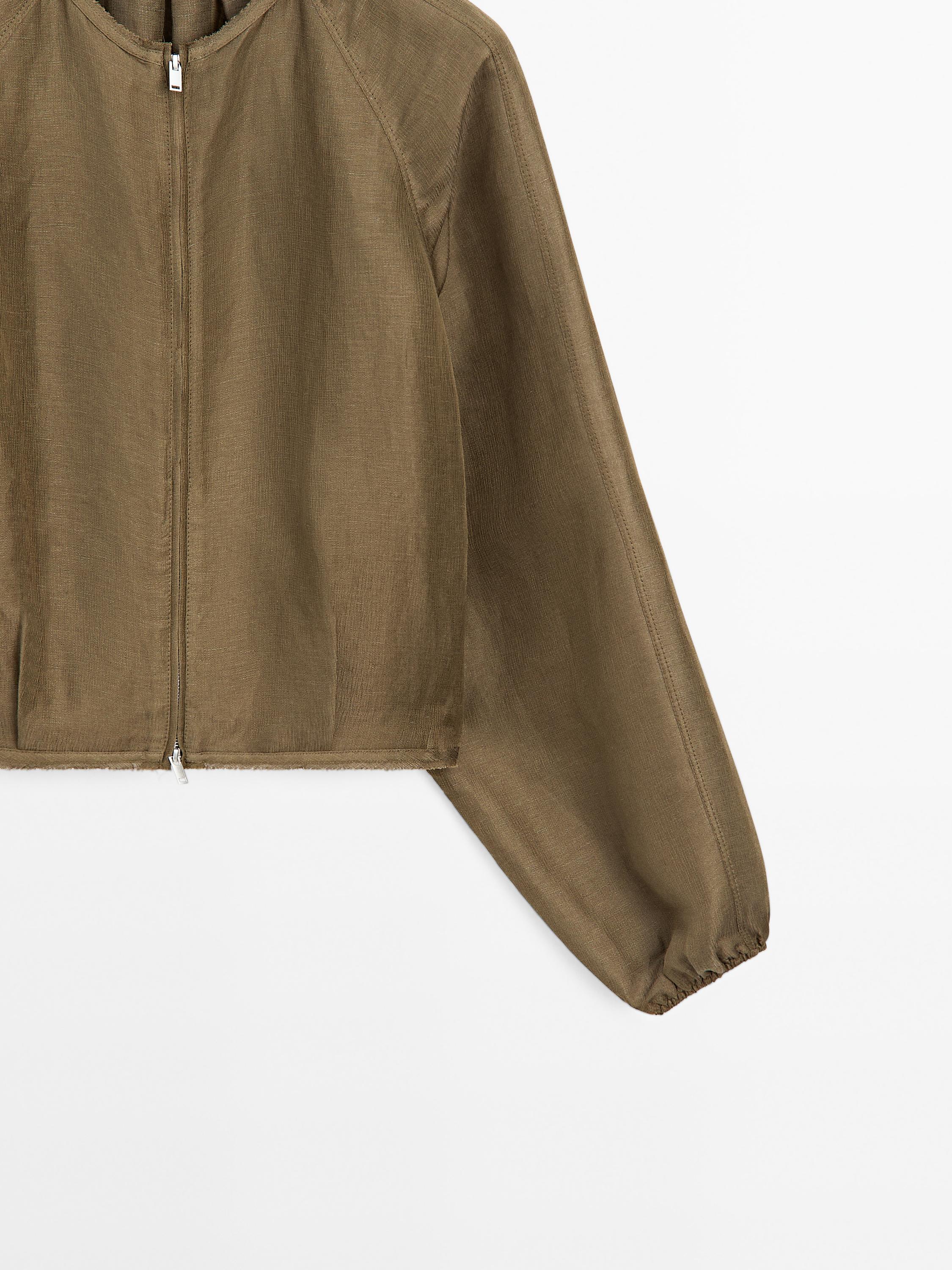 Frayed linen and silk bomber jacket