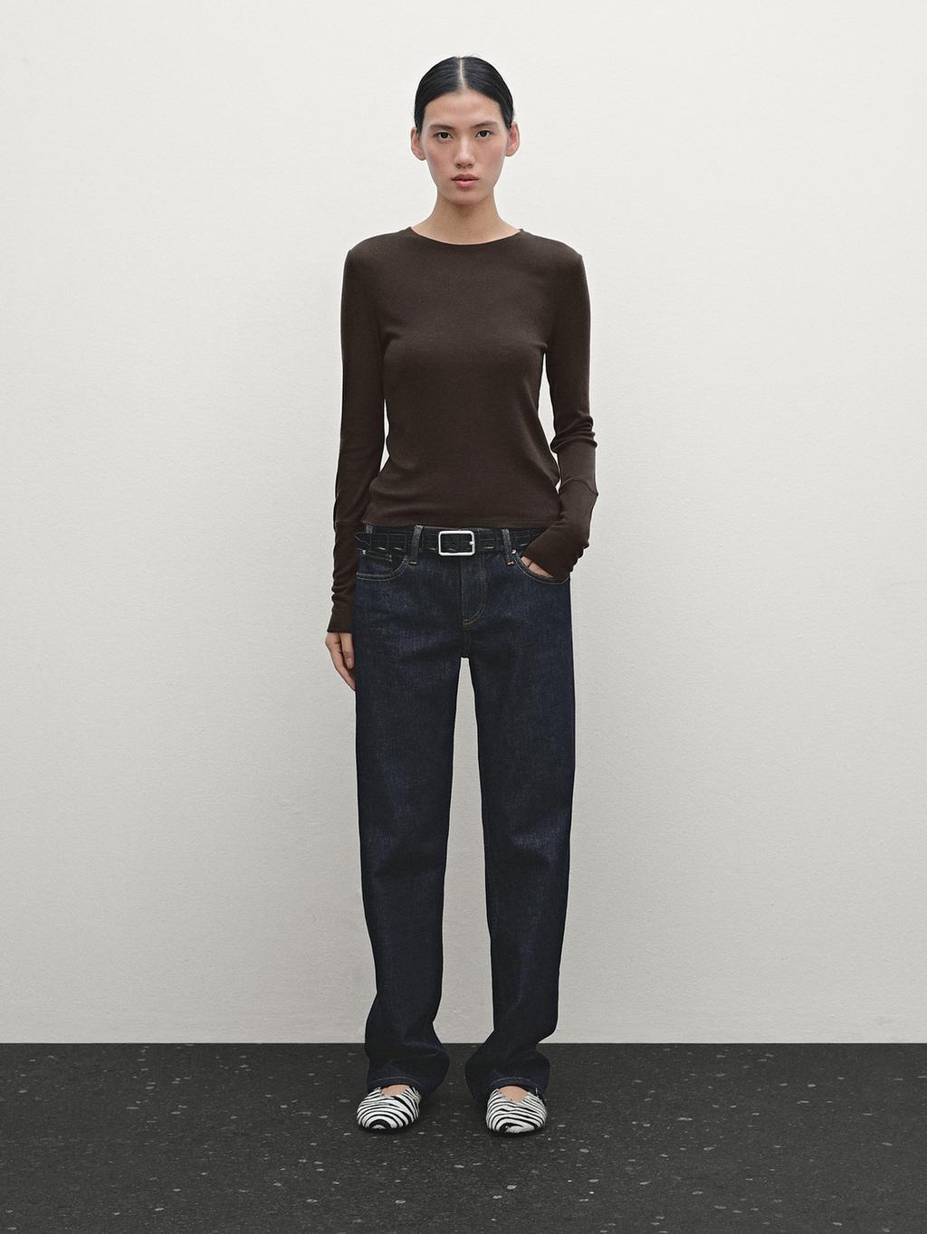 Knit t-shirt with cuff detail · Brown · T-shirts And Polo Shirts ...