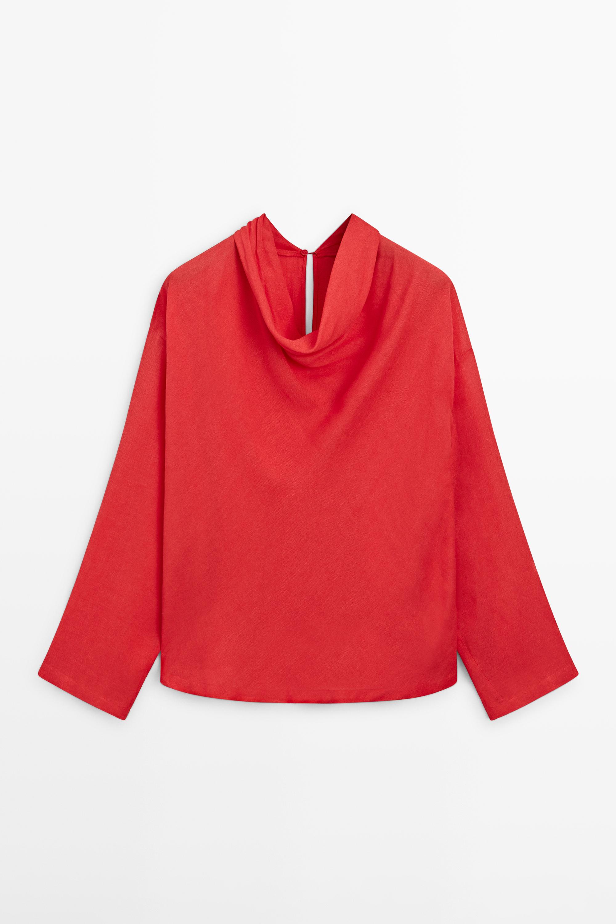 Flowing blouse with draped collar — CORAL
