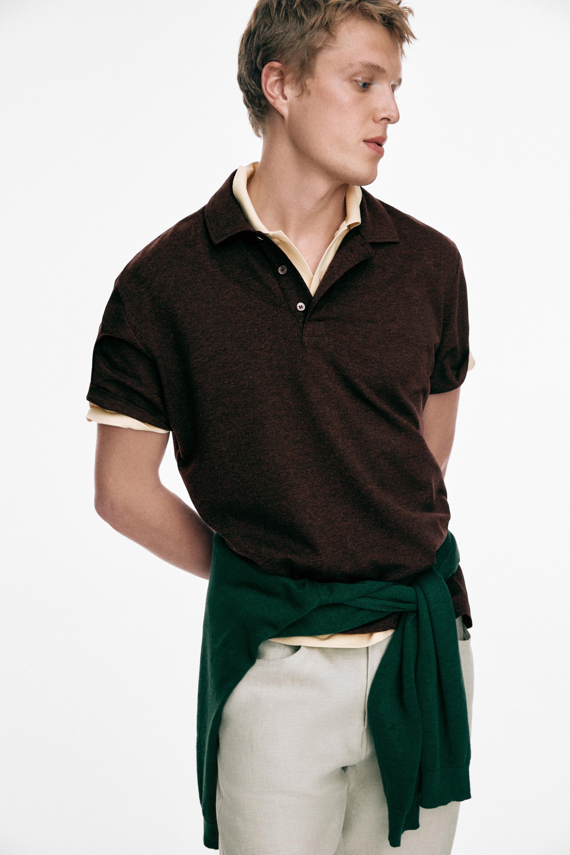 Short sleeve cotton polo shirt — Chocolate