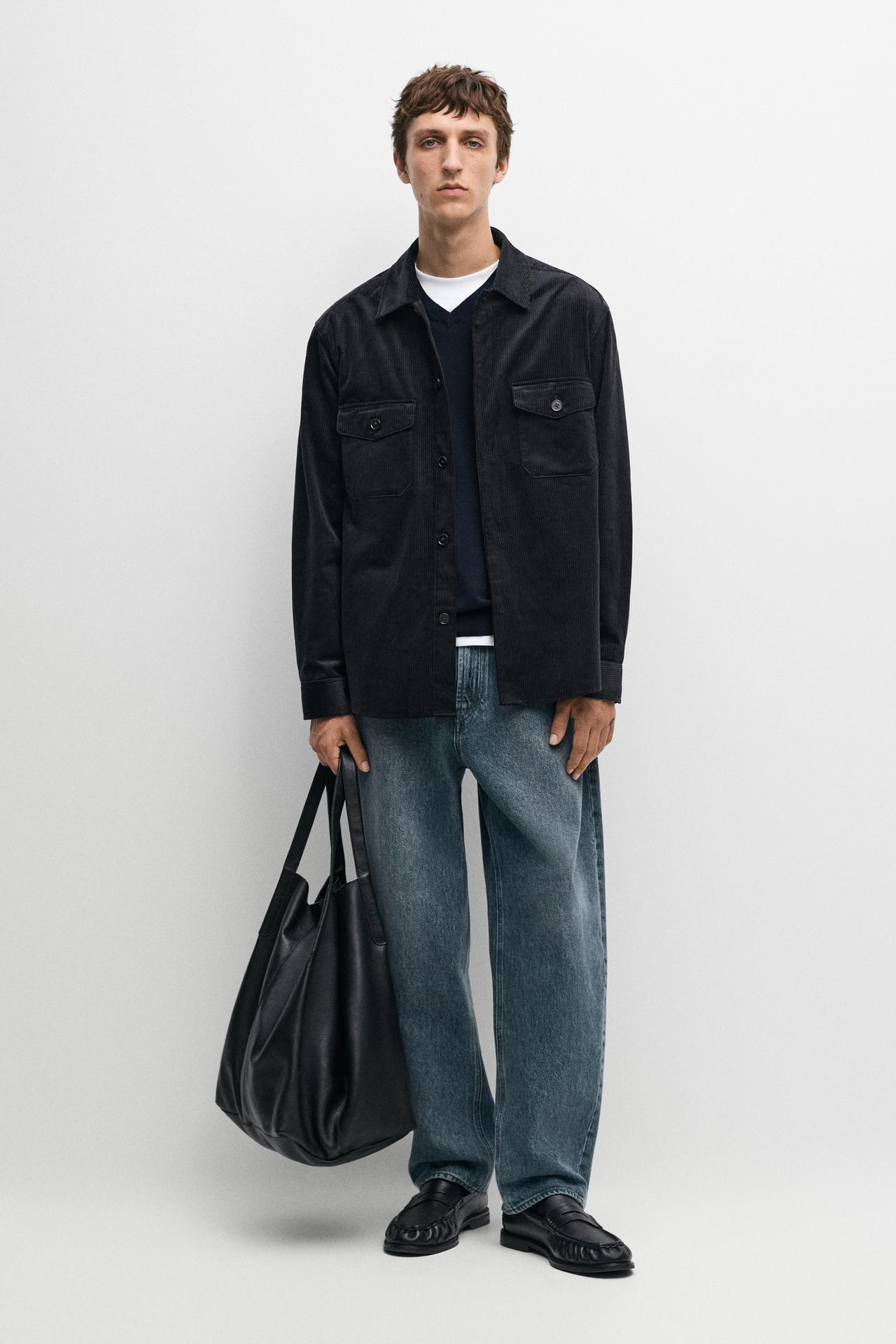 Corduroy overshirt with pocket detail — NAVY BLUE