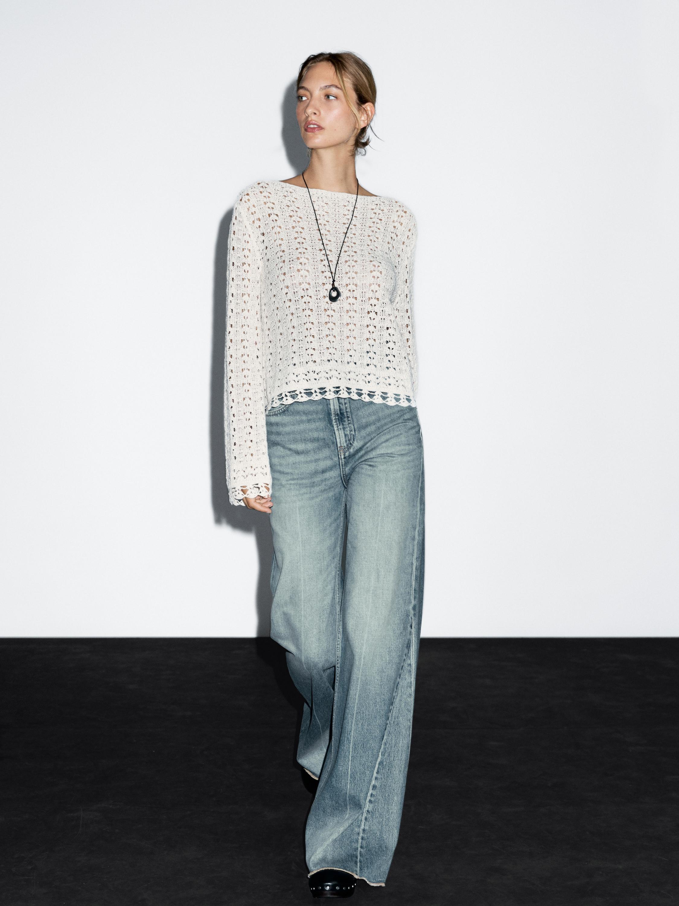 Flared high-waist cotton jeans
