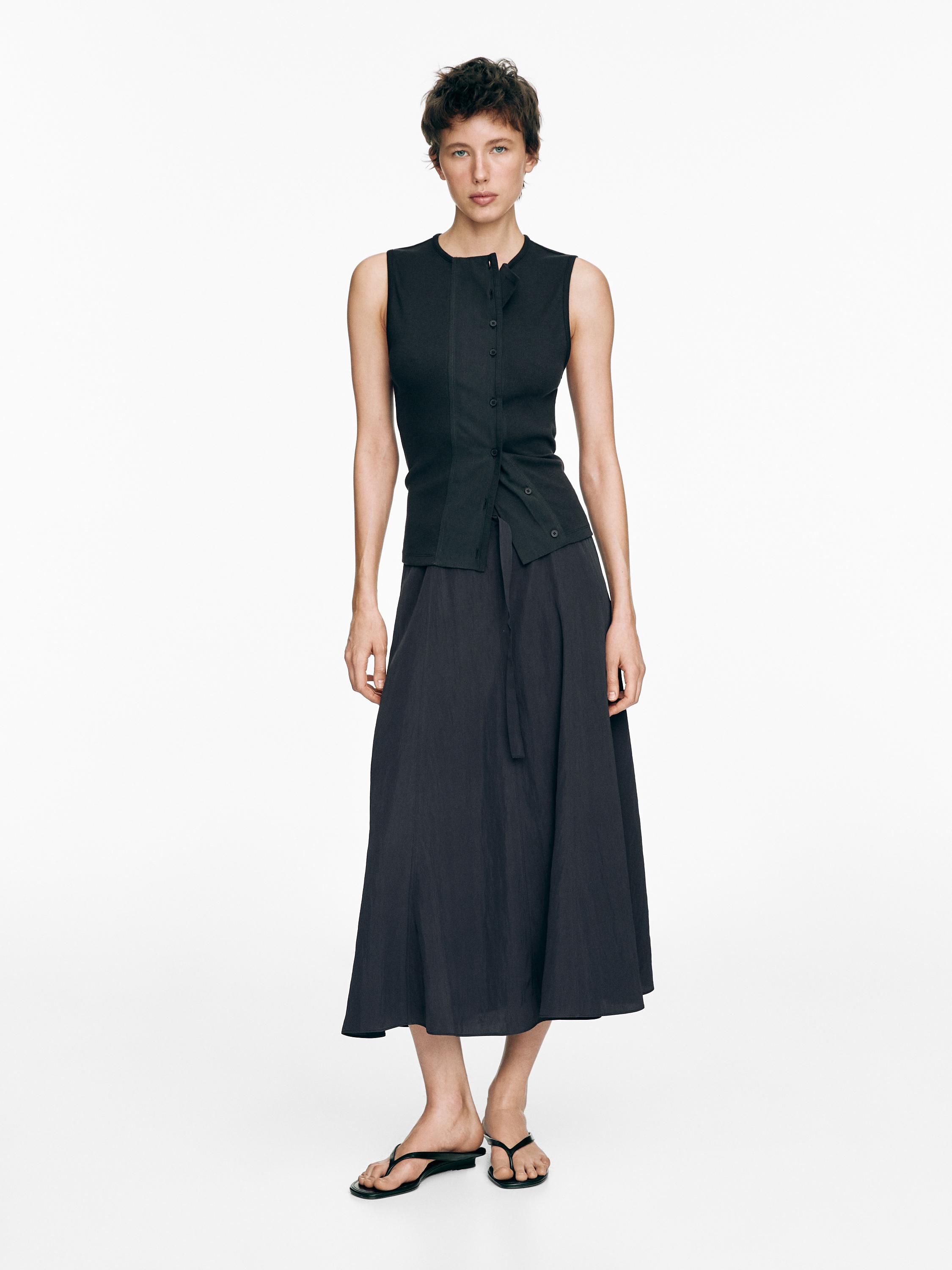 Long skirt with belt detail — GREY BLUE