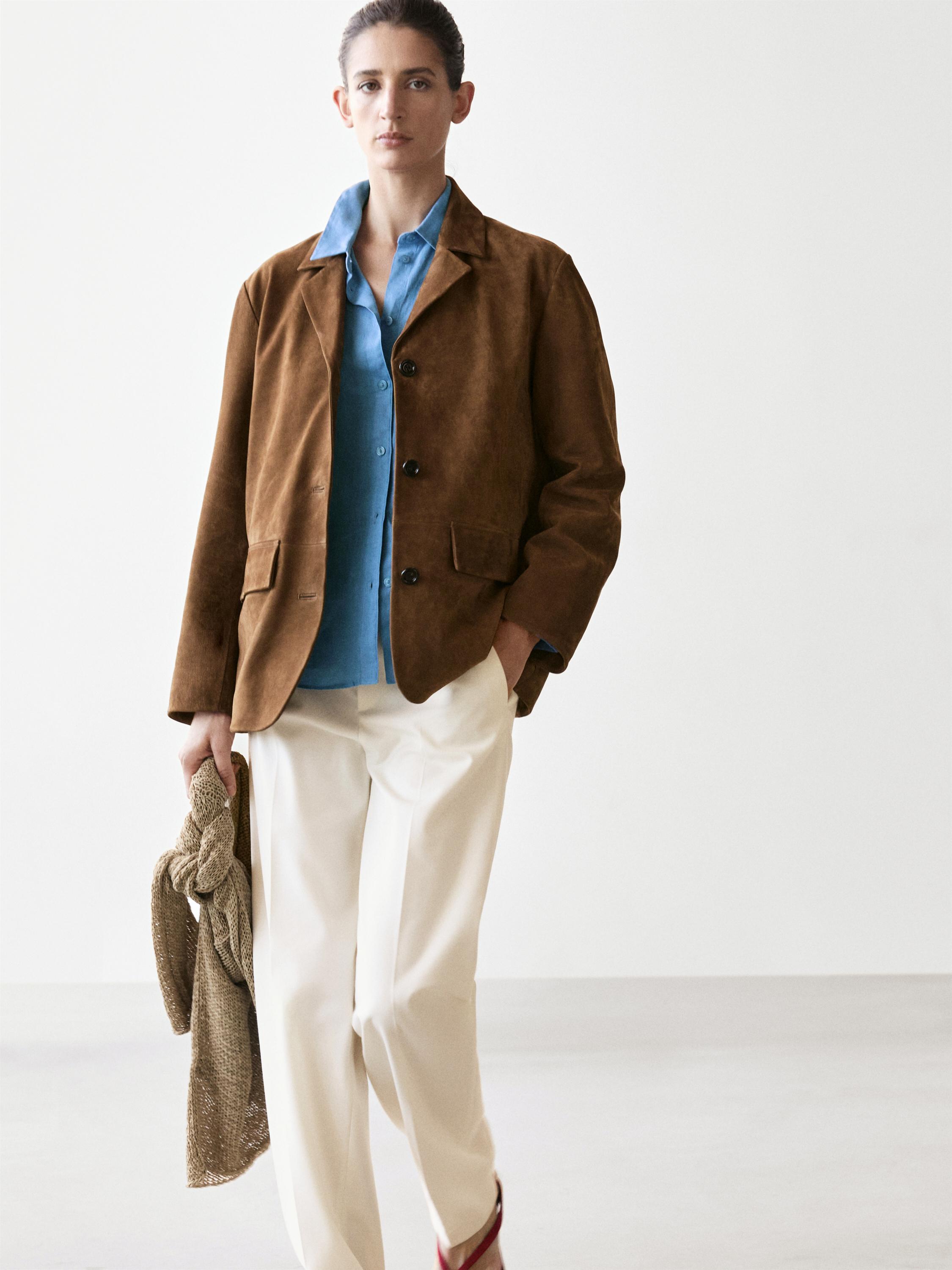 100% Suede lapel blazer — CAMEL