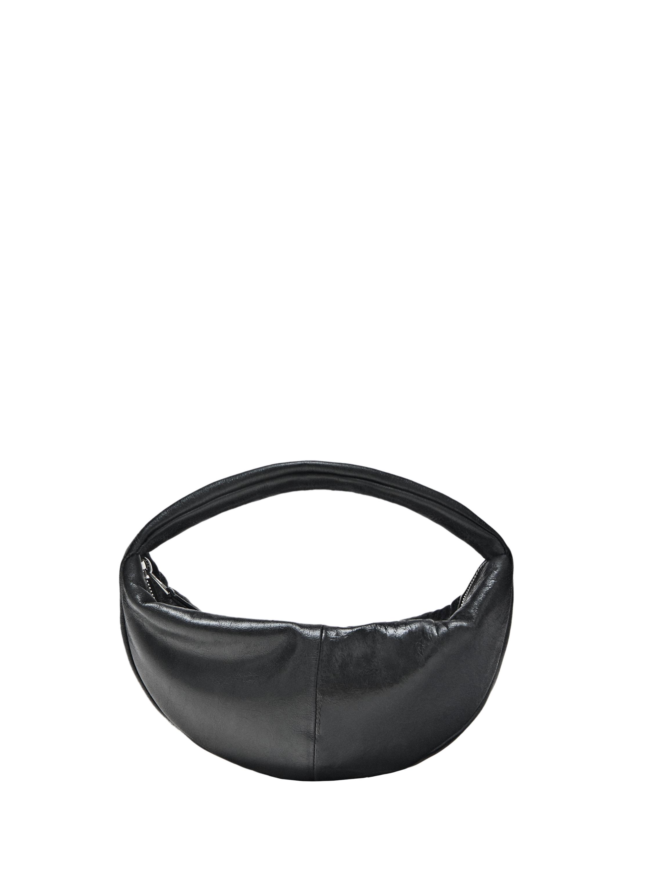 Mini nappa leather half-moon bag — BLACK