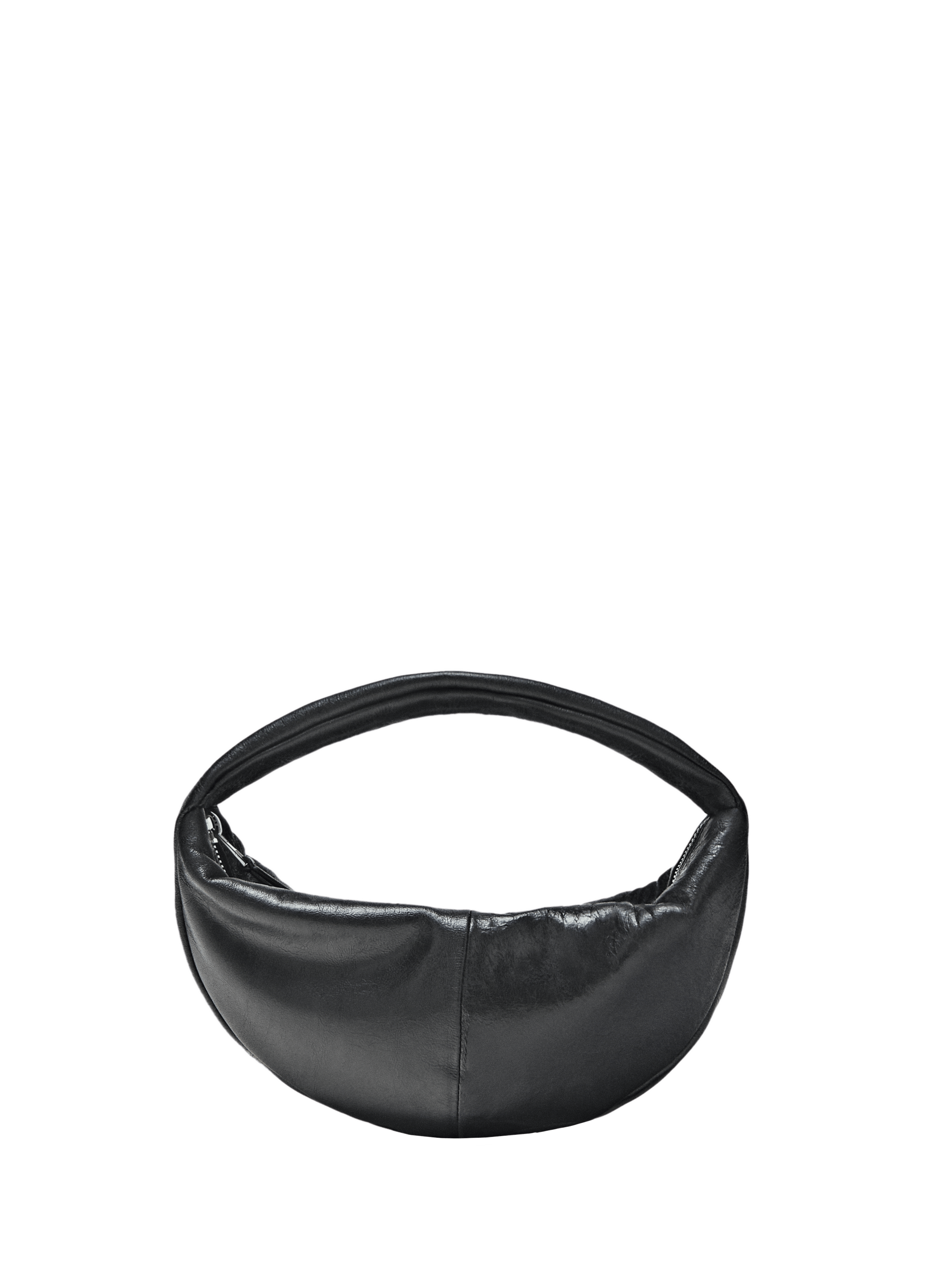 Mini nappa leather half-moon bag — BLACK