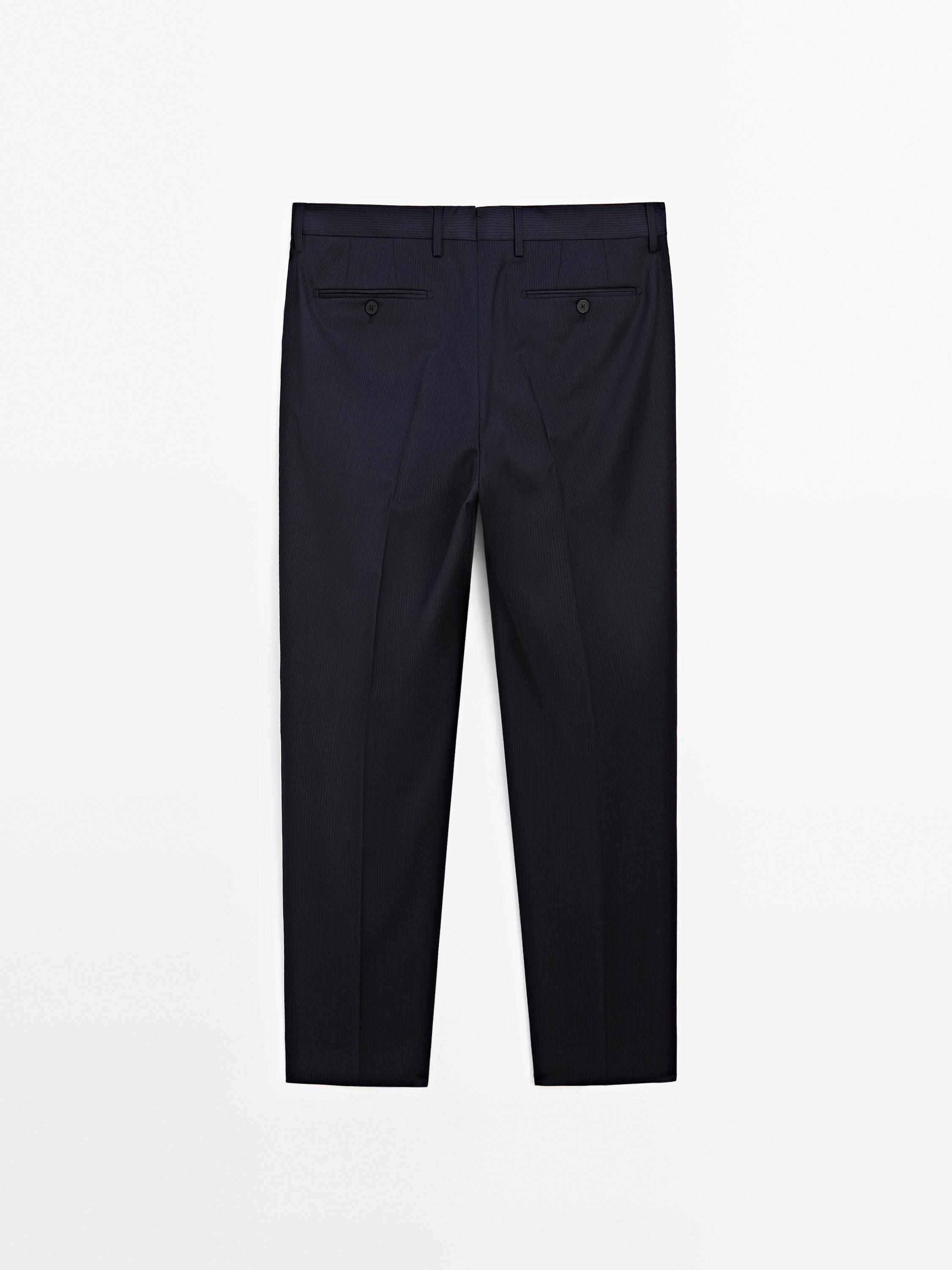 Pinstripe wool suit trousers