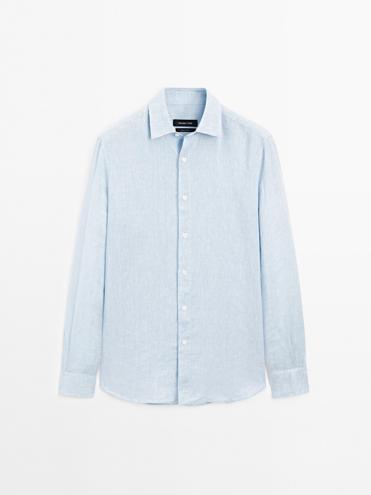 Massimo Dutti - Herre - Slim Fit Skjorte I 100% Hør - Himmelblå - Xxl
