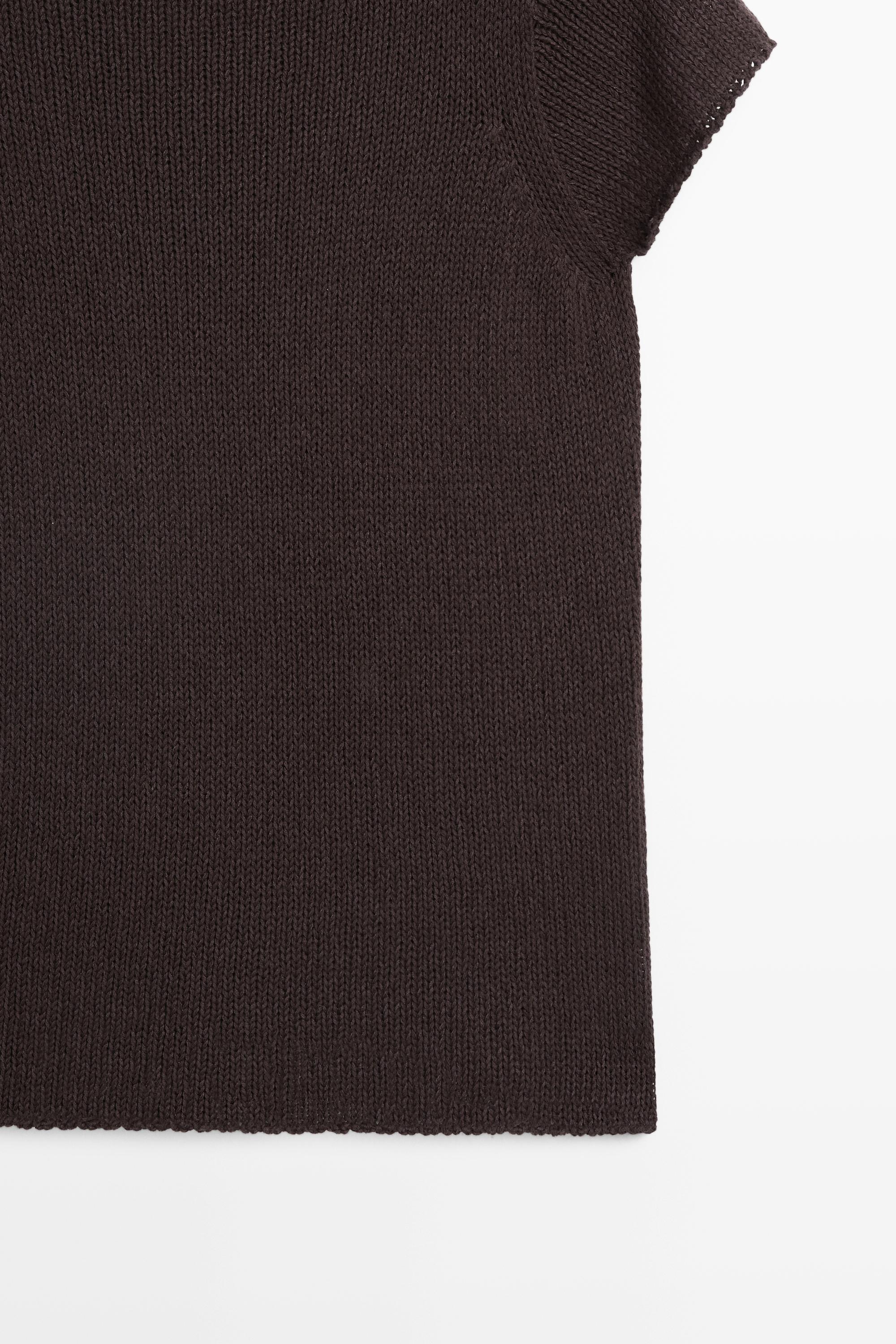 Cotton blend short sleeve knit sweater — Chocolate