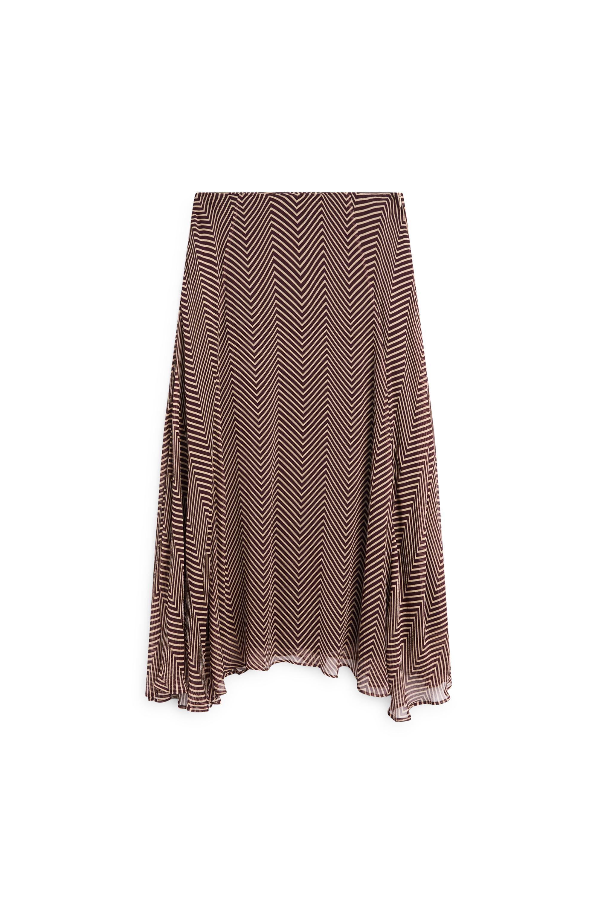 Geometric print flared midi skirt — BURGUNDY