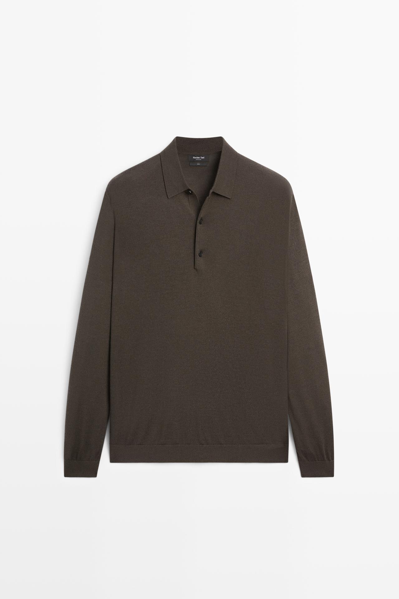 100% merino wool knit polo sweater — DARK KHAKI
