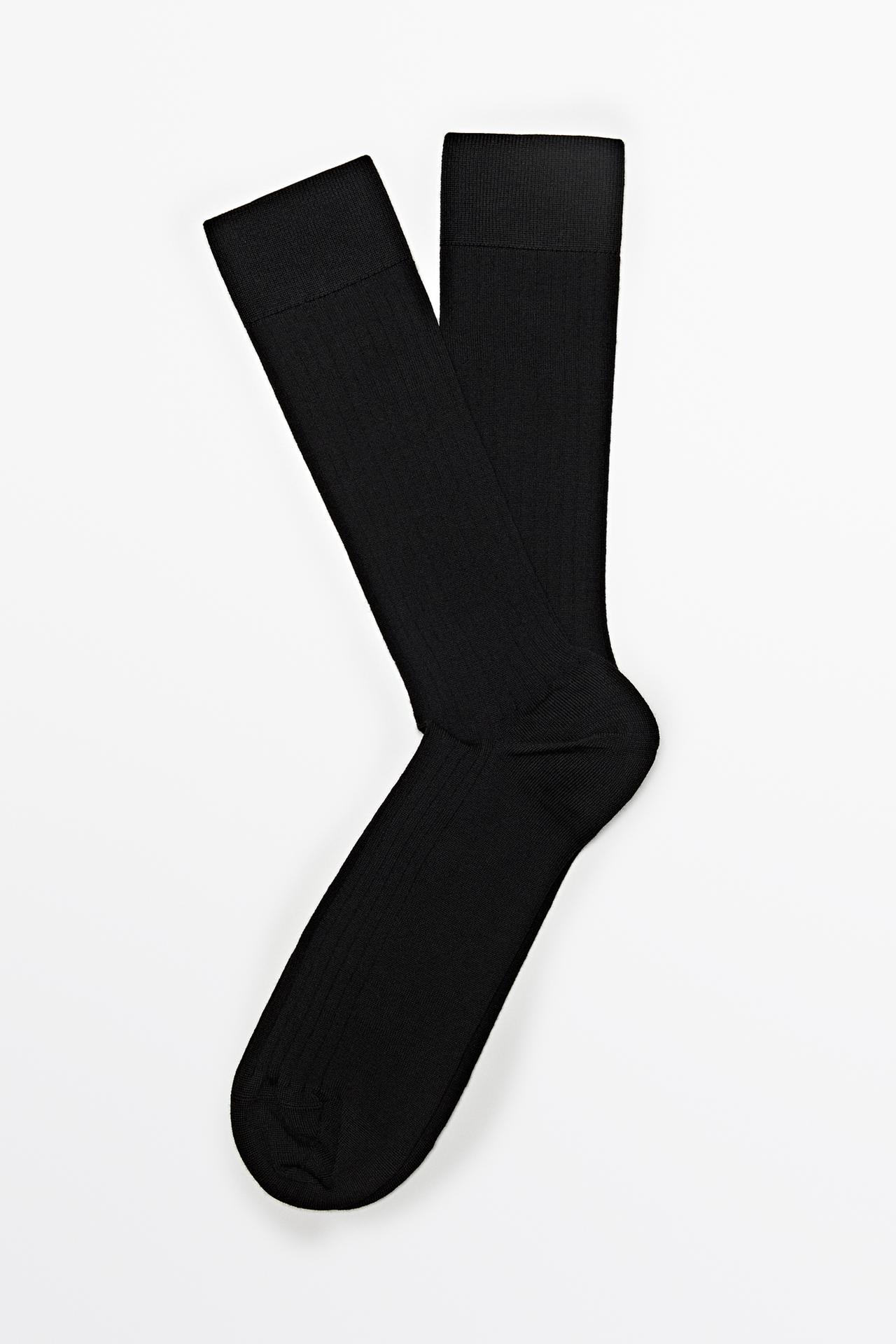 Ribbed wool blend dress socks — BLACK