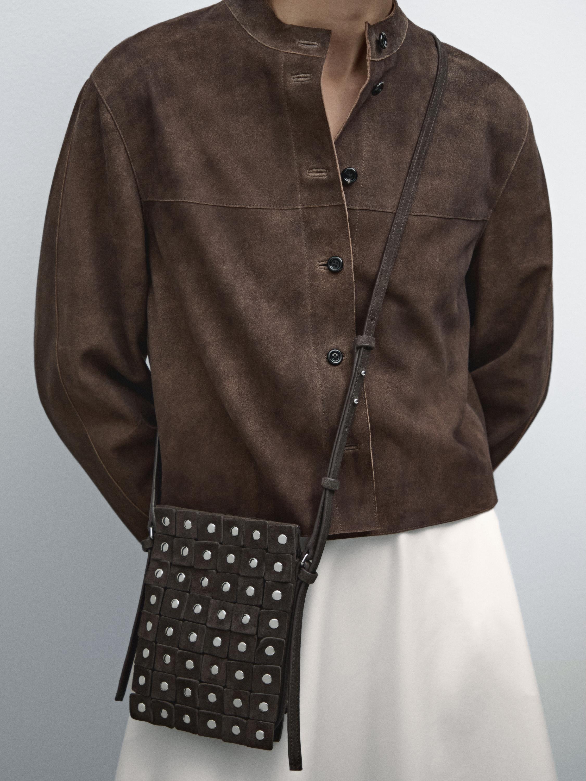 Split suede mini crossbody bag with studs