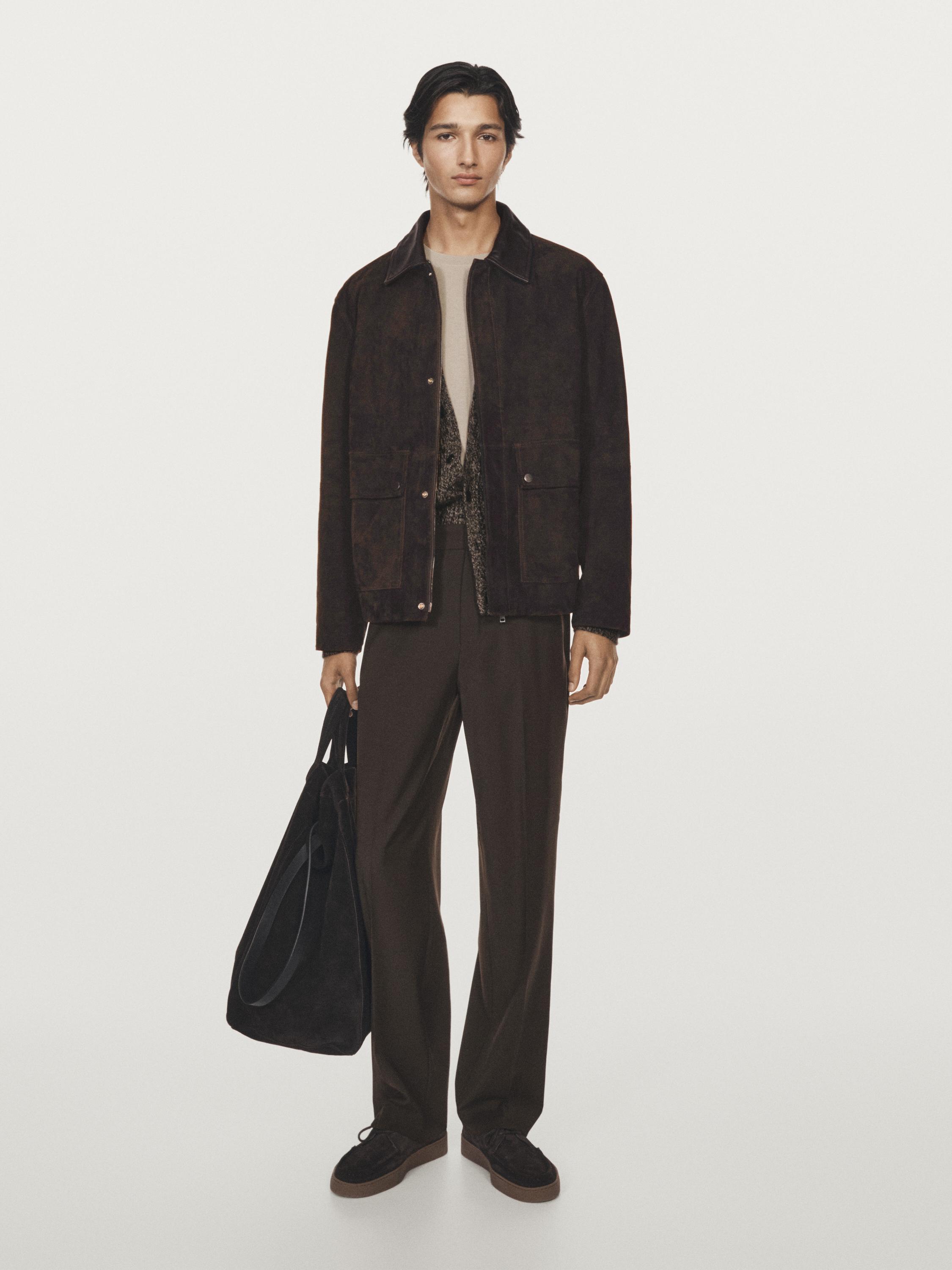 Suede leather jacket with collar detail
