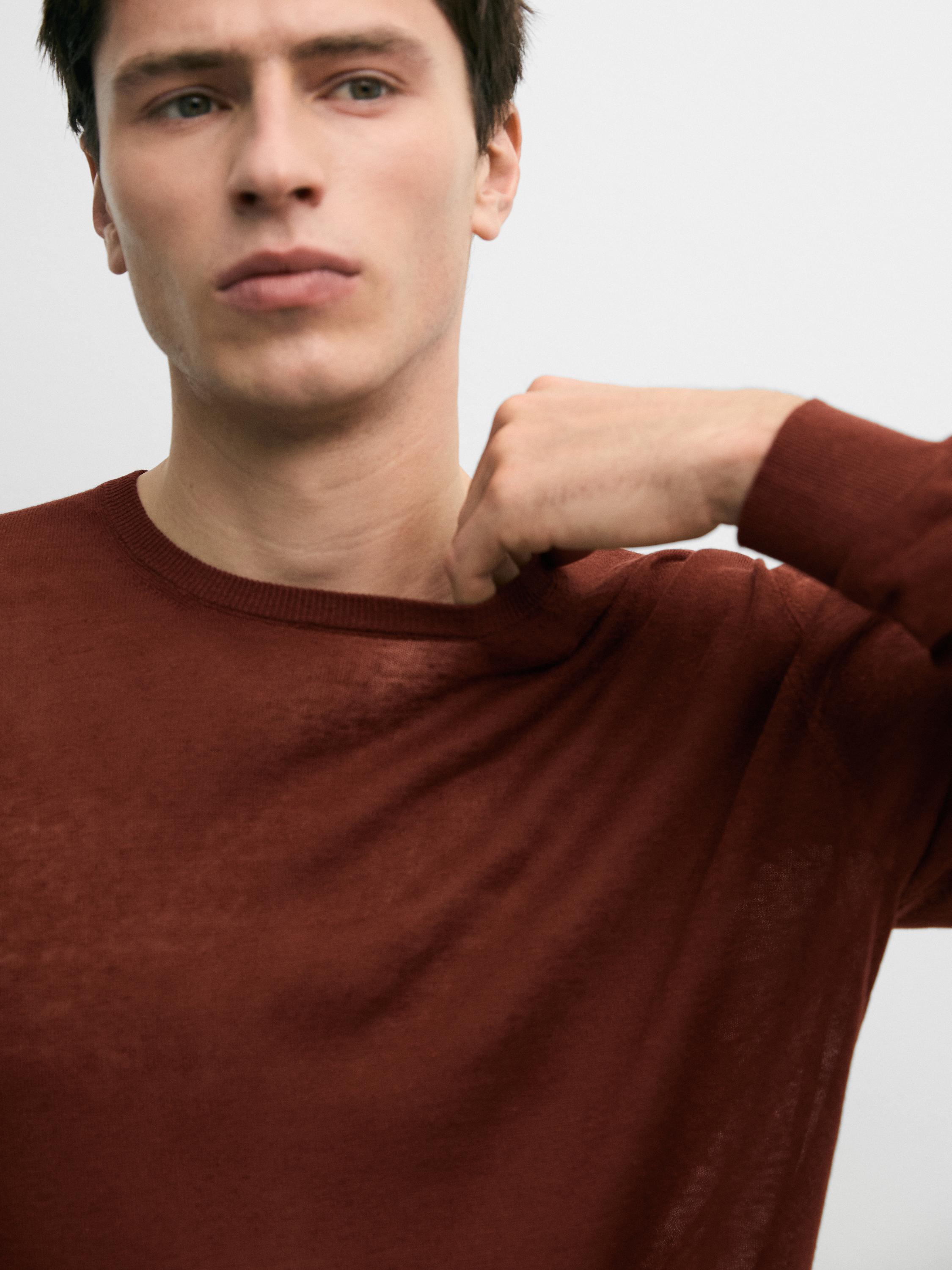 Linen and cashmere knit crew neck sweater — RED