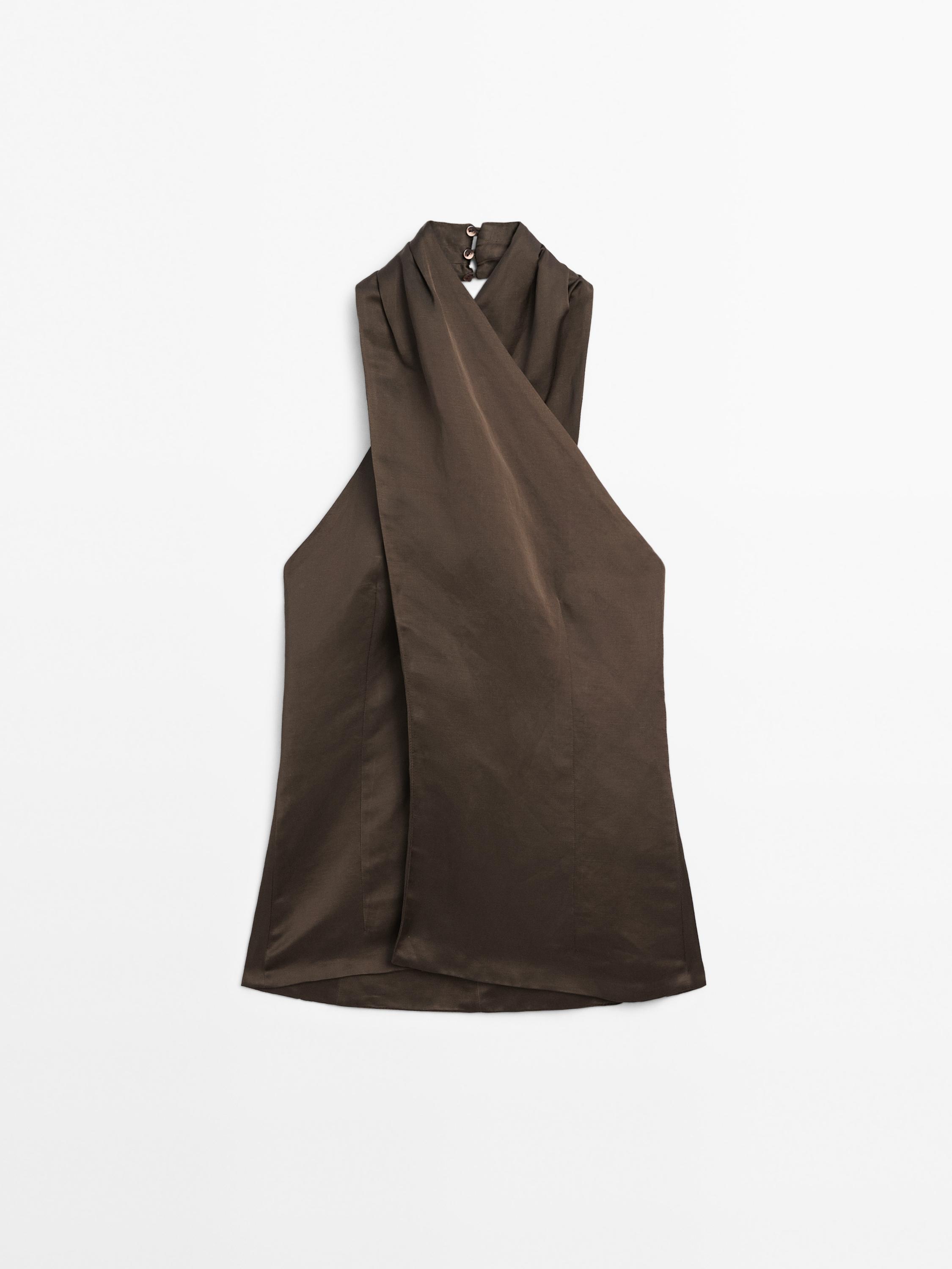 Linen blend halter neck waistcoat - STUDIO