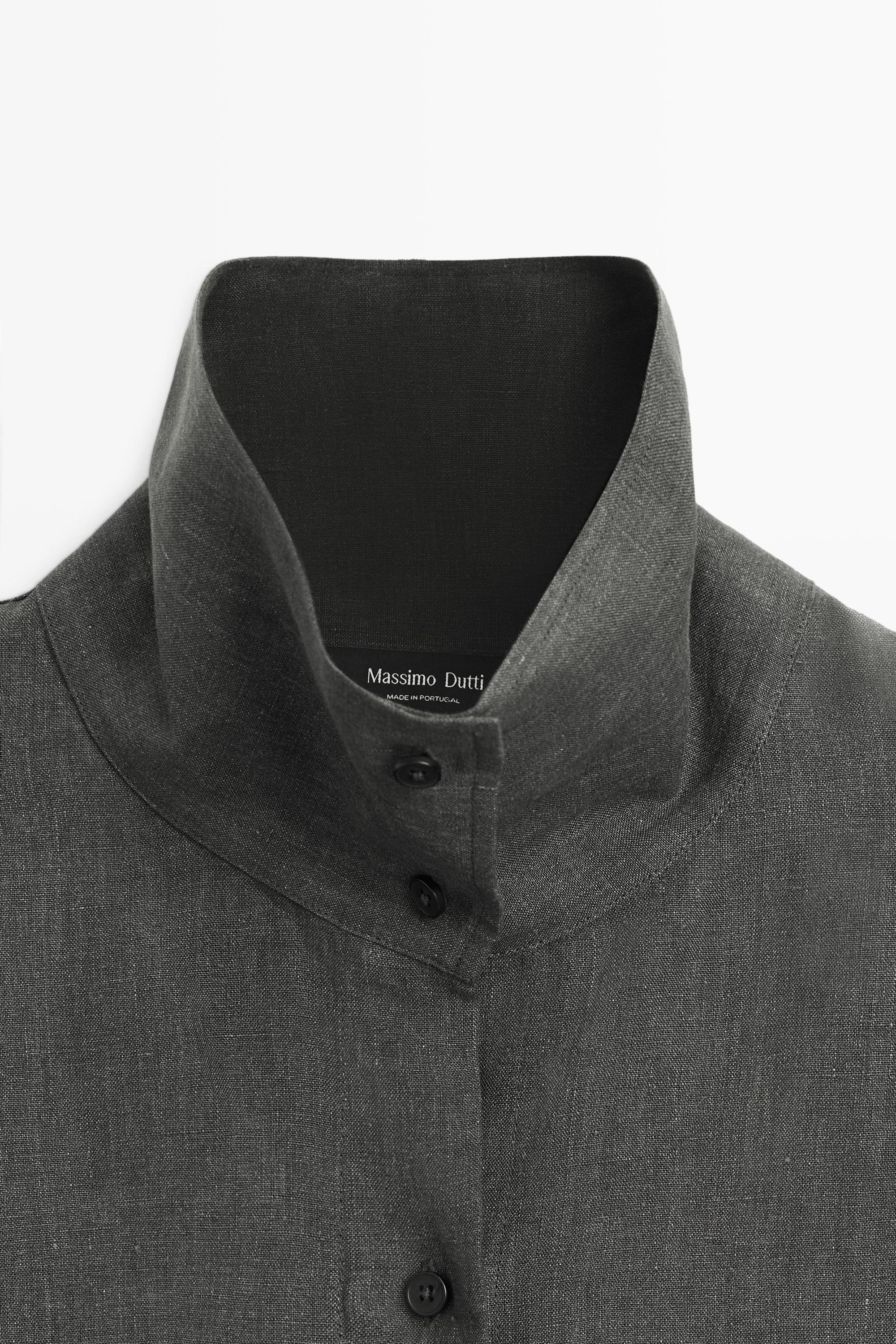 Melange linen overshirt with buckles — BLUISH GREEN