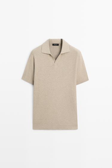 Cotton blend knit V-neck polo shirt — Washed 2