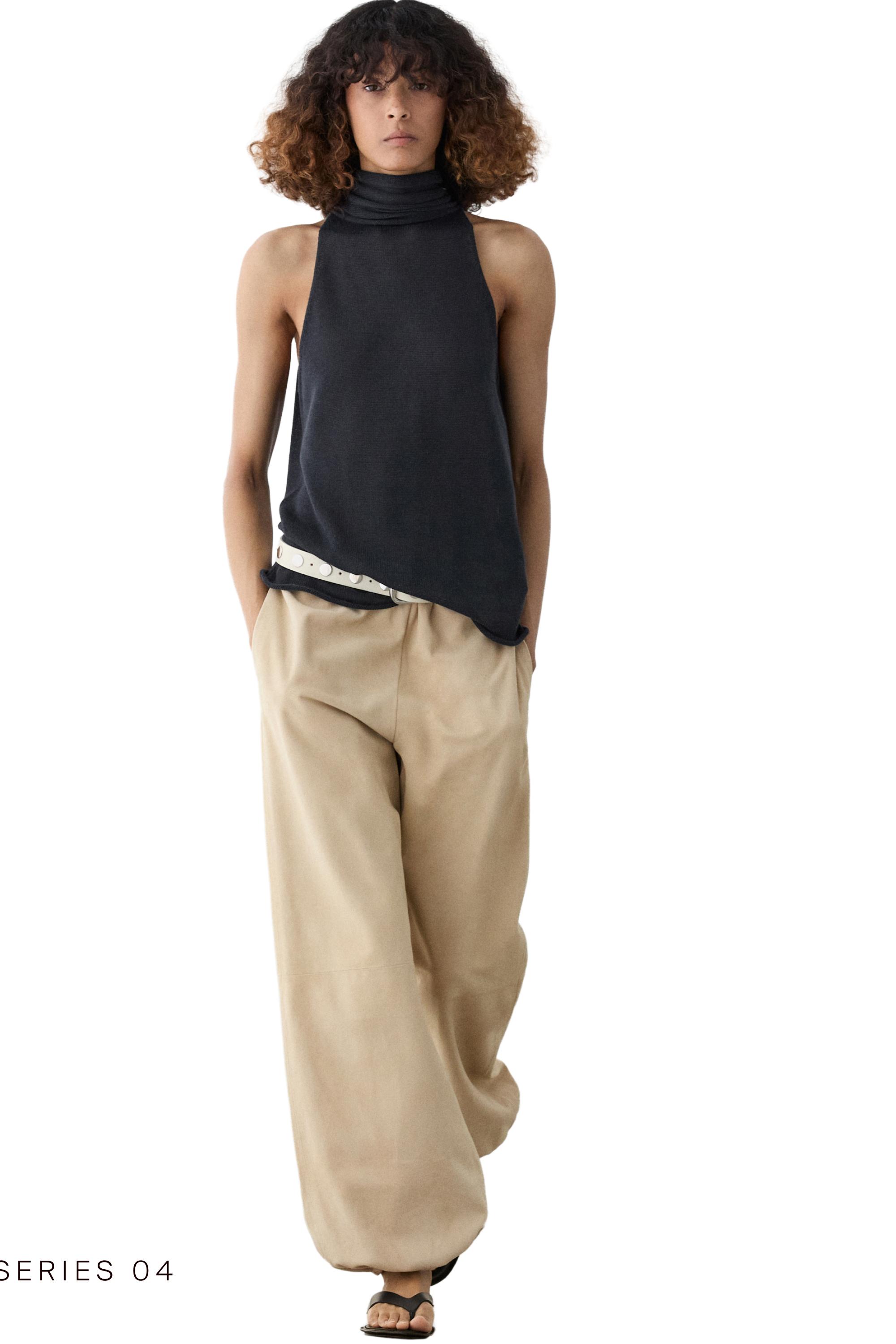 Suede leather sarouel trousers — Vanilla