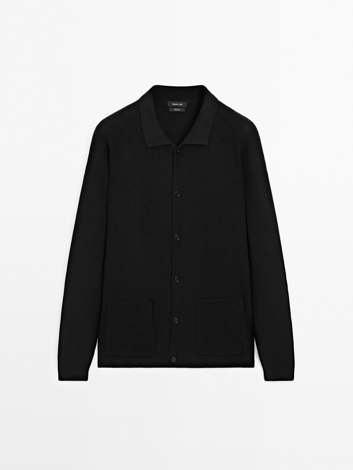 Massimo Dutti - Herre - Strikket Cardigan I 100 % Bomuld - Sort - S