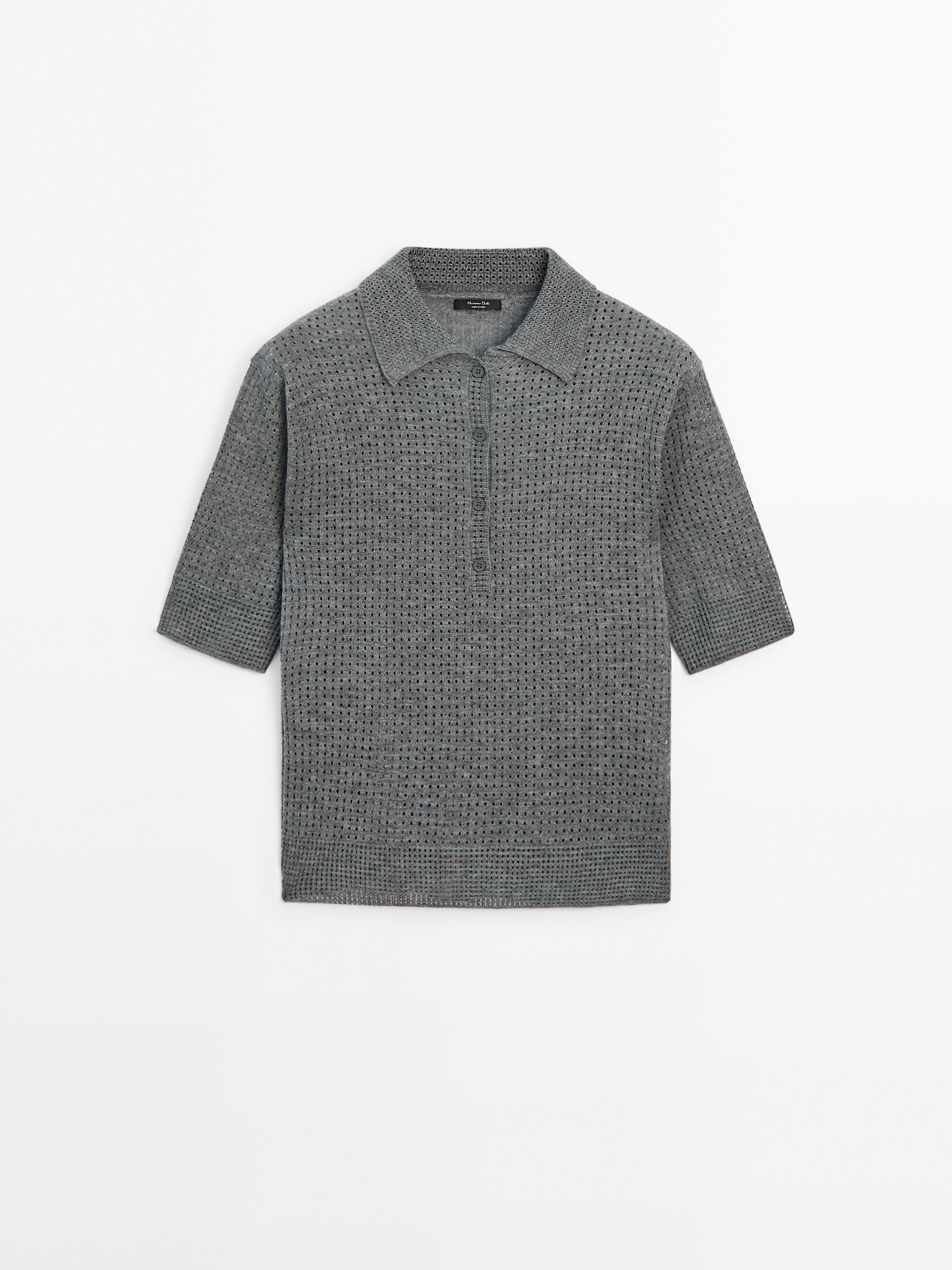 Cutwork sweater with polo collar