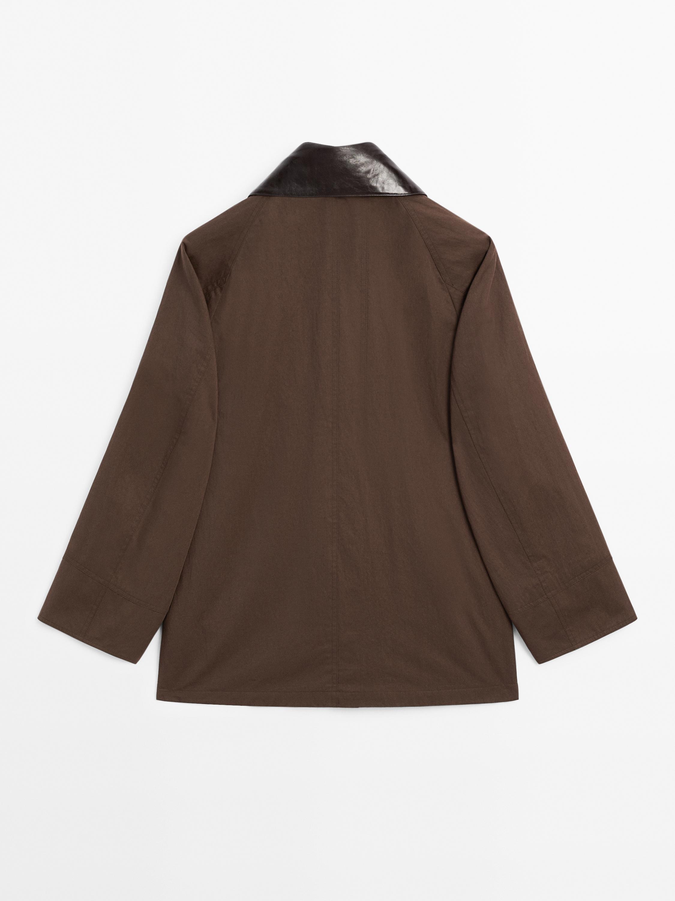 Cotton blend parka with detachable leather detail