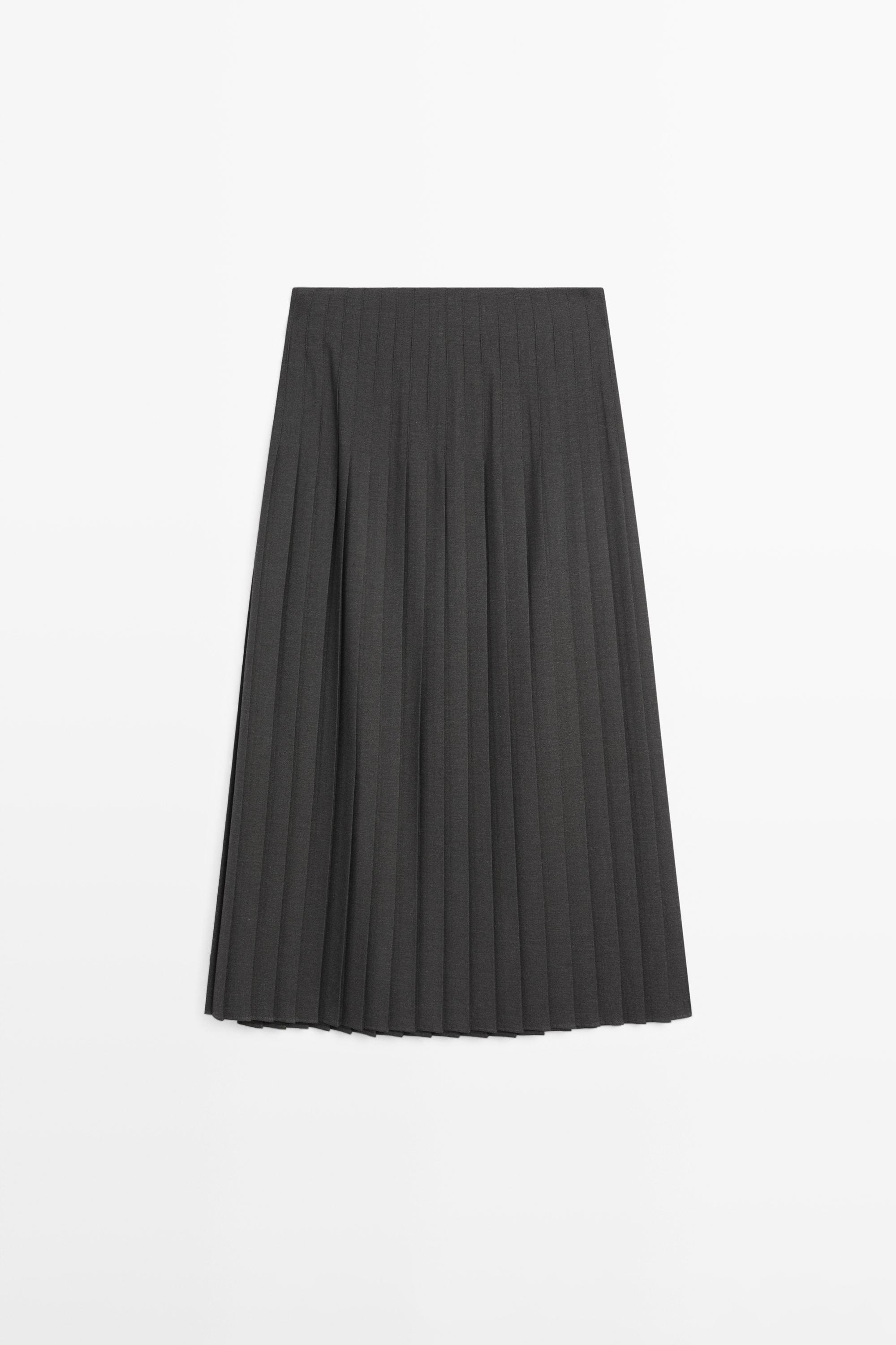 Pleated midi skirt with appliqué — GREY