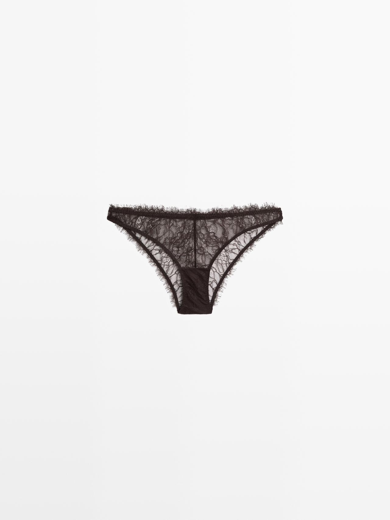 Floral lace briefs — BROWN