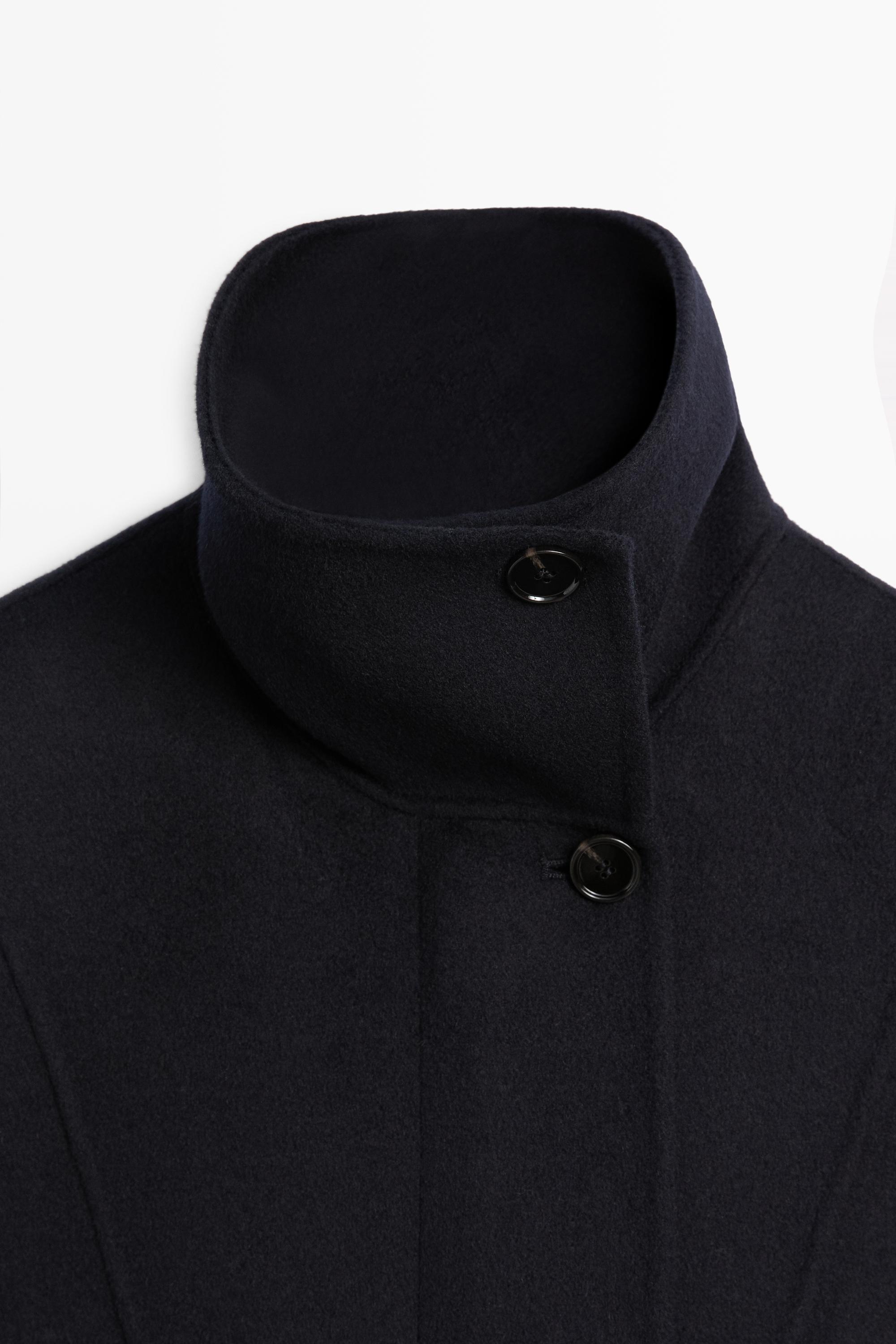 Long wool blend high-collar parka — NAVY BLUE
