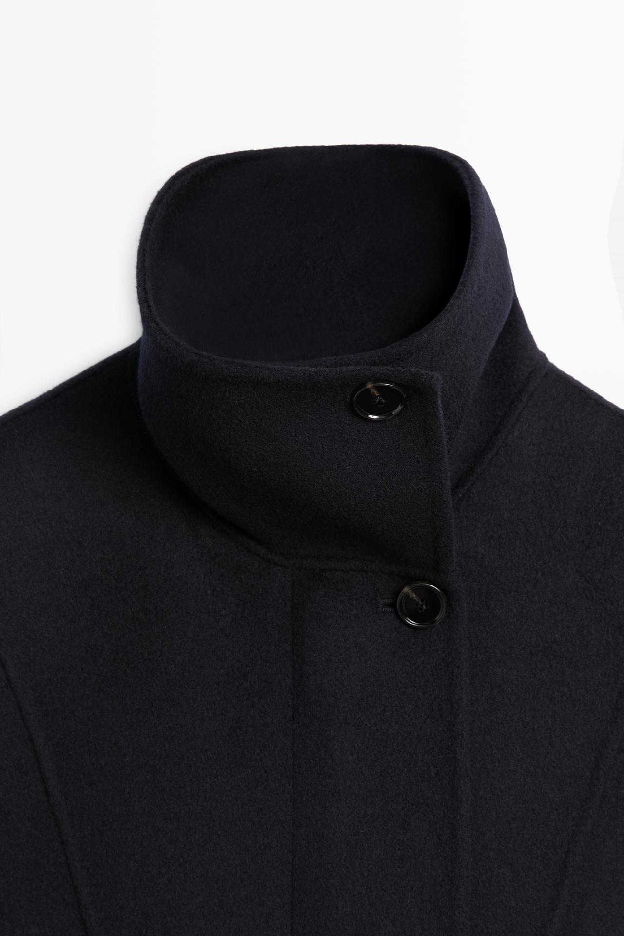 Long wool-blend coat with high collar — NAVY BLUE