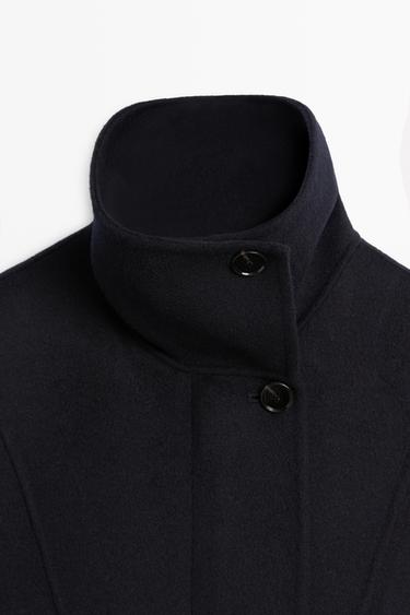 Long wool-blend coat with high collar — NAVY BLUE 4