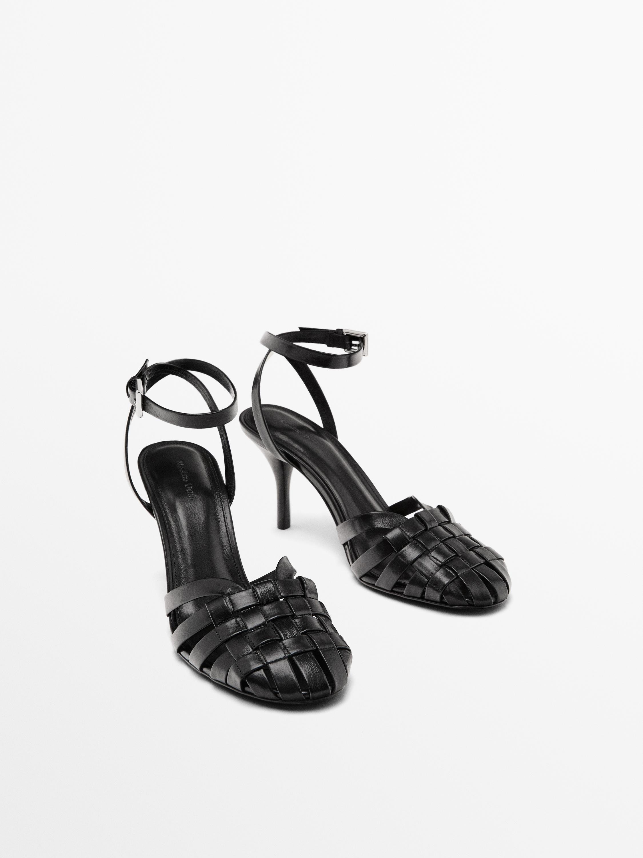 Leather high-heel cage sandals